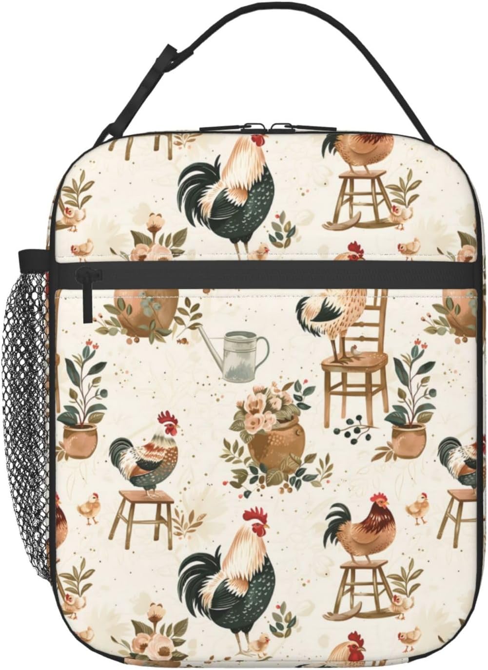 Reusable Rooster Lunch Box for Kids Girls Boys Women Adult, Insulated Vintage Farmhouse Chicken Lunch Bag,Polyester Cooler Handbags Case for School Picnic Work Travel Beach or Hiking