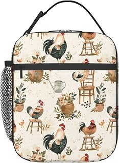 Reusable Rooster Lunch Box for Kids Girls Boys Women Adult, Insulated Vintage Farmhouse Chicken Lunch Bag,Polyester Cooler Handbags Case for School Picnic Work Travel Beach or Hiking