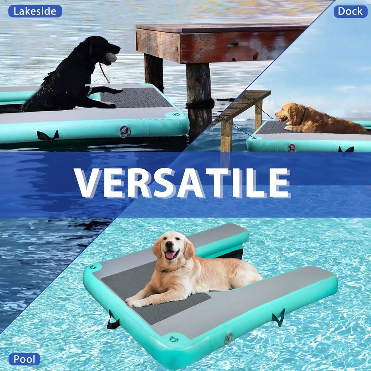 Rampa gonfiabile per piscina con pompa, corda e kit di riparazione, scala galleggiante per cani fino a 51,3 kg, ideale per barche, piscine, laghi e balneazioni al mare