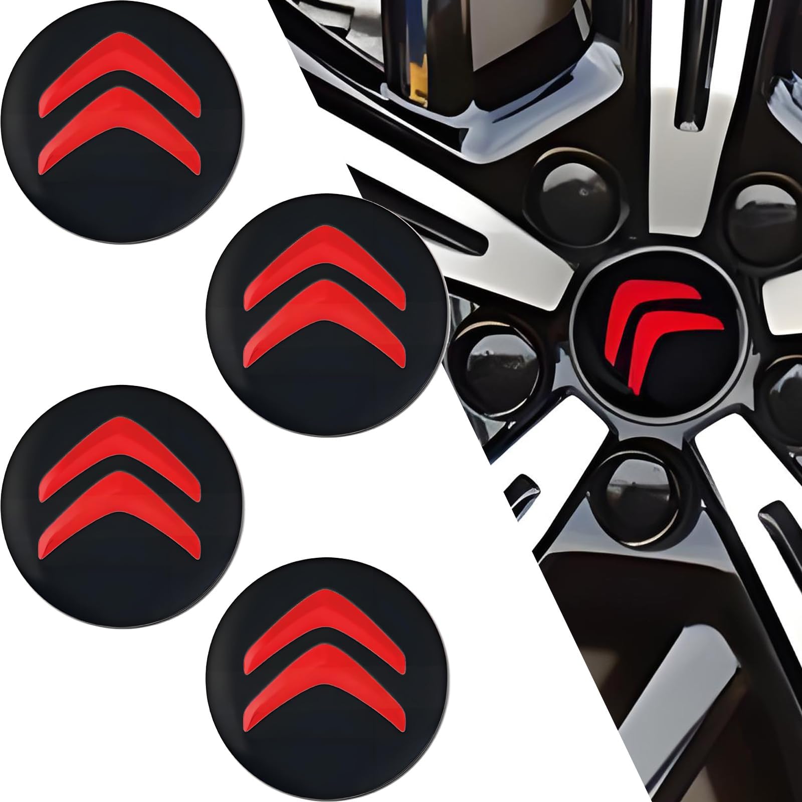 4 Pcs Wheel Centre Sticker Badge for Citroen C1 C2 C3 C4 C5 C6 C8 C4L DS3 DS4 DS5 DS6, Cap Sticker Wheel Trims sticker ABS Material Car Hub Centre Cover Decorative Sticker,Red