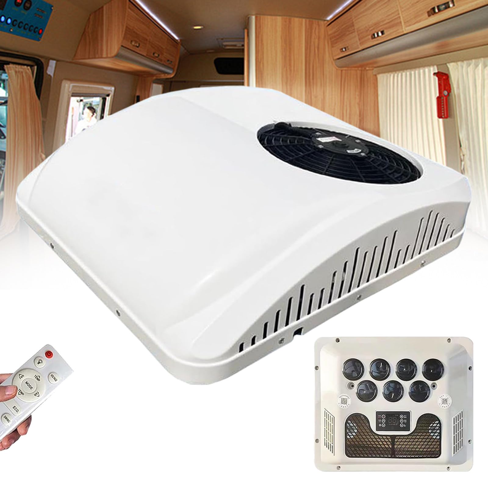 Condizionatore D'aria per Camper 12V-220V CC, Condizionatore D'aria per Tetto Camper con Funzioni Raffreddamento E Riscaldamento, unità CA RV per Camper Bus Camion Veicolo Autocaravan,220V