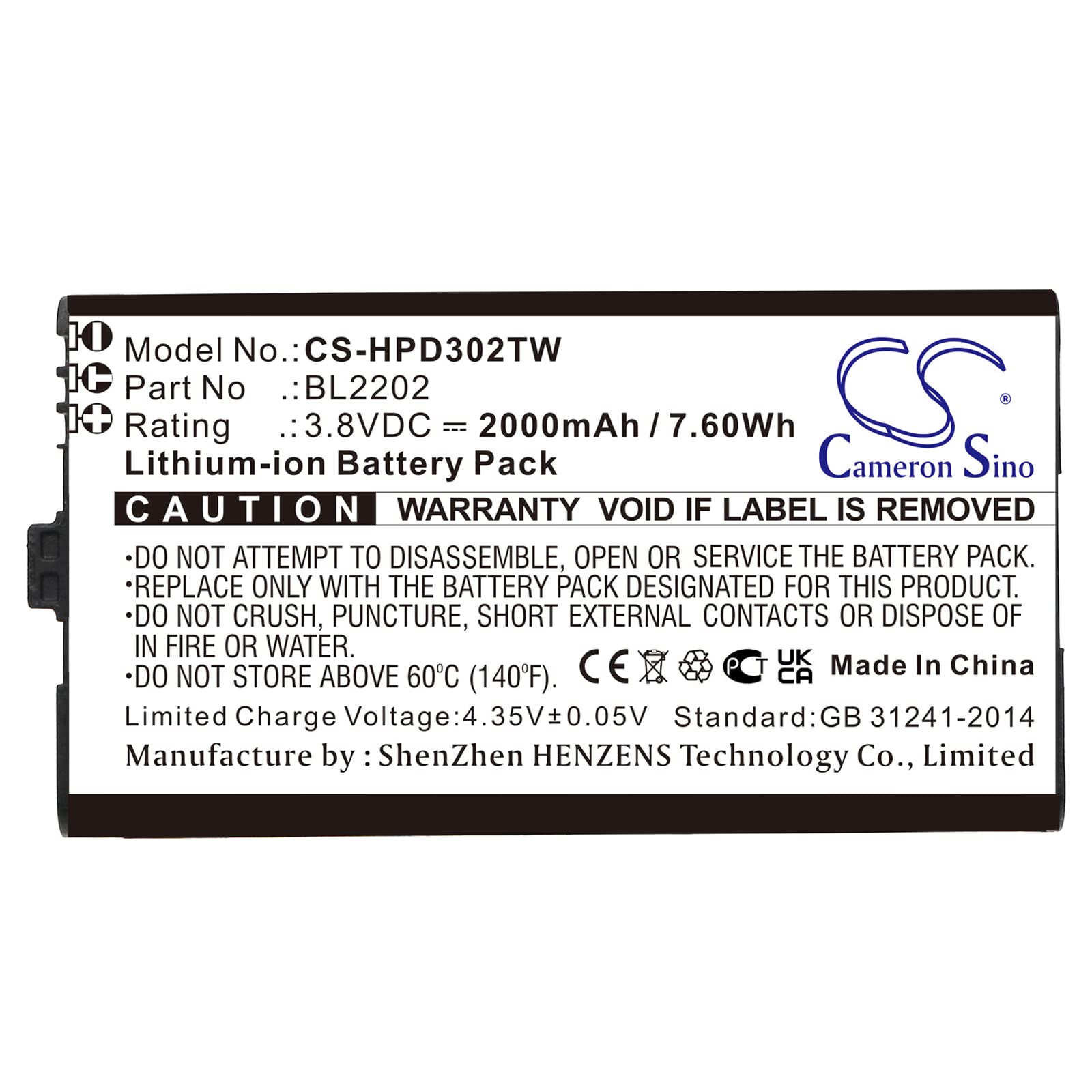 TECHTEK Batterie 2000mAh 3.8V Li-ion Pour Hytera BD300, BD302, BD302i, BD352i – Remplace BL2202