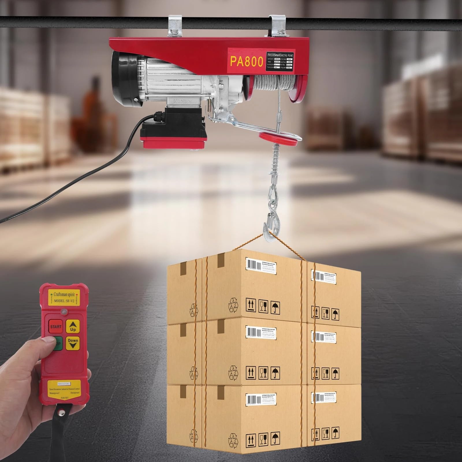 Elektro-Seilzug Hochleistungs-Elektrohebezeug mit 2 Haken und Schlingen, 220 V, ideal für das Heben im Fabriklager auf der Baustelle