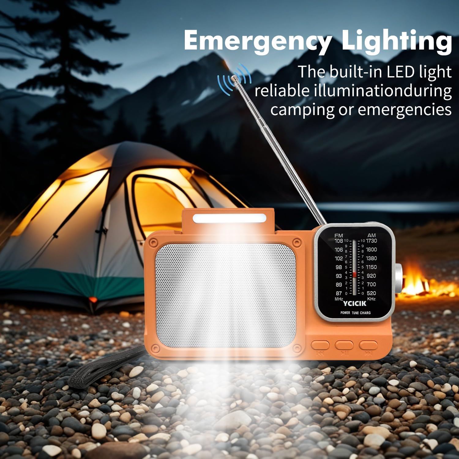 Portable AM/FM Radio with Bluetooth, Rechargeable Battery, Reading Lamp, Dual Power Supply, Pointer Tuner, Headphone Jack for Home and Emergency Use,Headphone Jack for Elderly and Kids (Orange) - Image 5