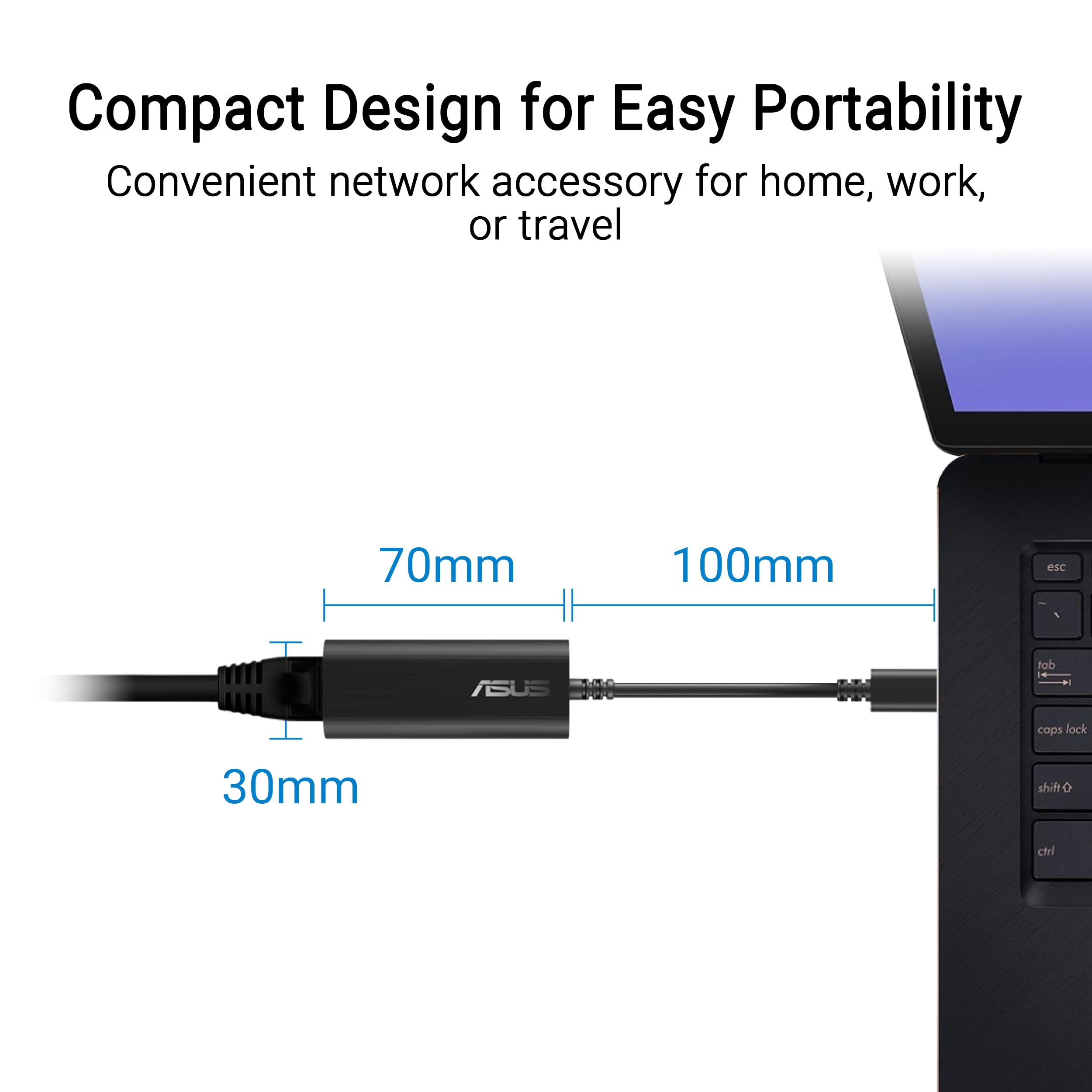 ASUS Adaptador de red con cable USB-C2500 V2 de 2.5 Gbps tipo C, LAN RJ45, transferencia USB-C de alta velocidad, compatible con 2.5G/1G/100Mbps
