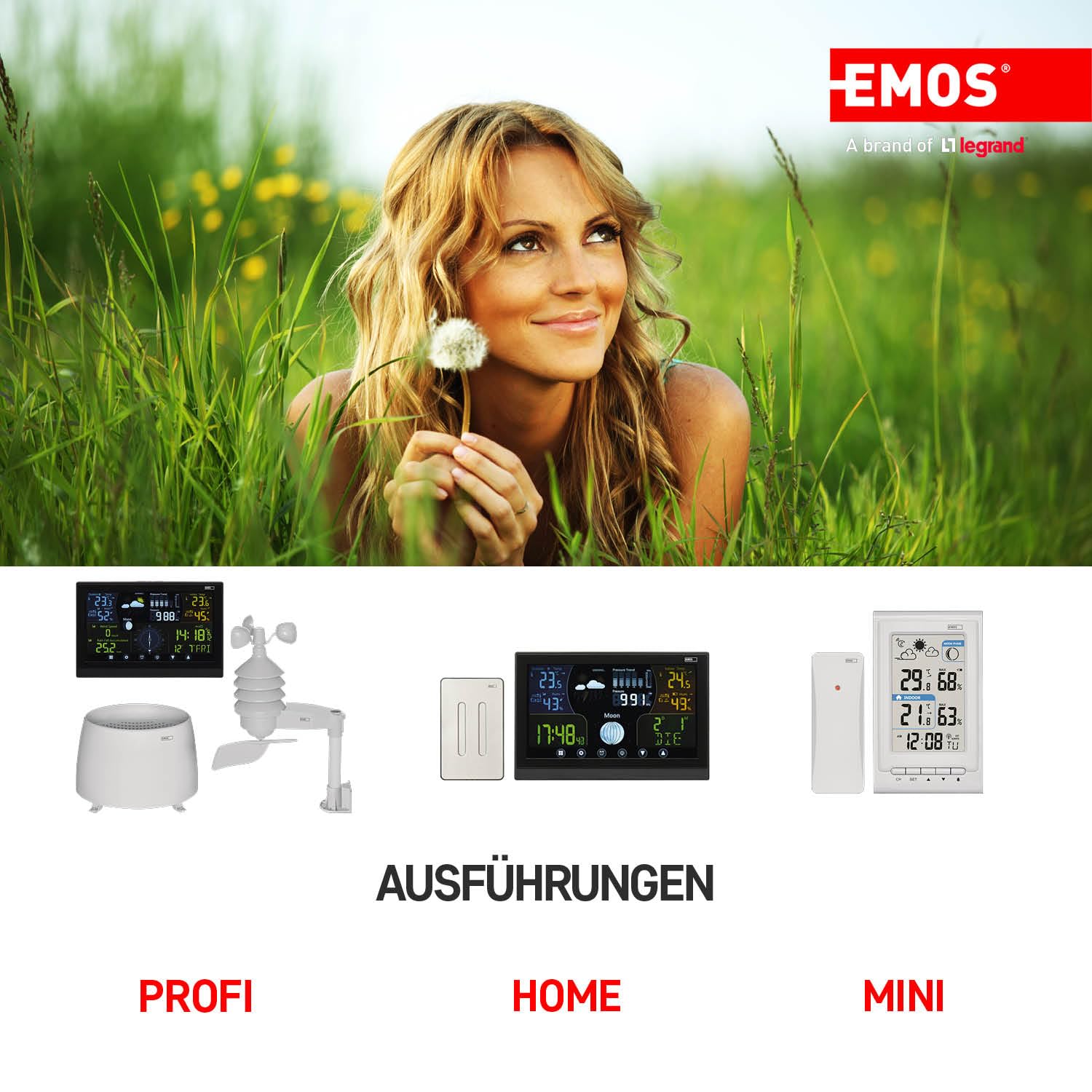 EMOS - profi Funk-Wetterstation mit Außensensor - Touchscreen-Display, Wind- & Regenmesser, Wettervorhersage, Innen/Außentemperatur - DCF Funkuhr - 15 Funktionen - inkl. Netzteil, Wand/Tischhalterung