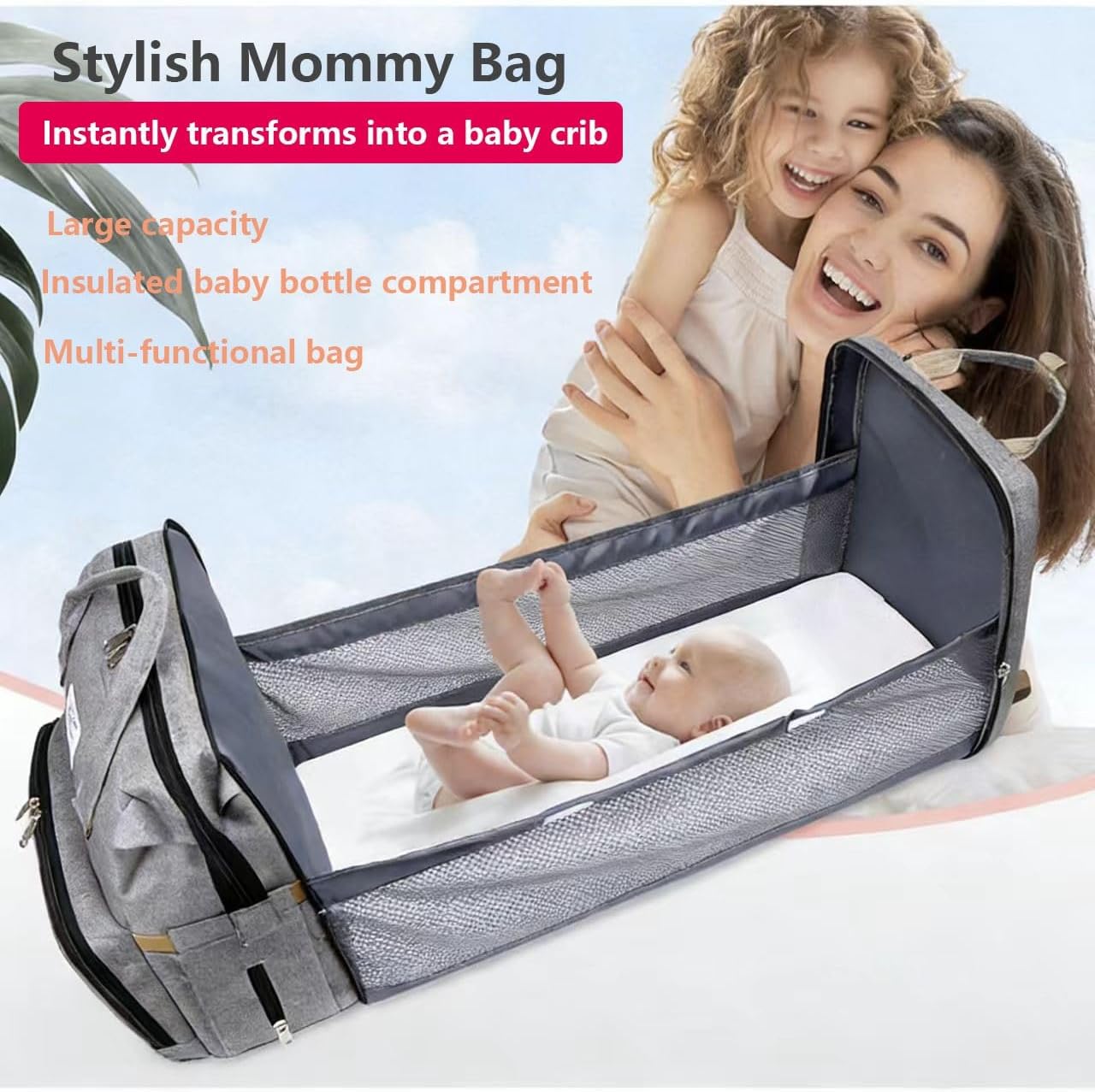 Baby Crib Diaper Bag，Baby Diaper Bag Backpack with Changing Station,Stylish Travel Bags，Large Capacity Darling Diaper Bags for Boys & Girls, Newborn Essentials Must Haves(Purple)