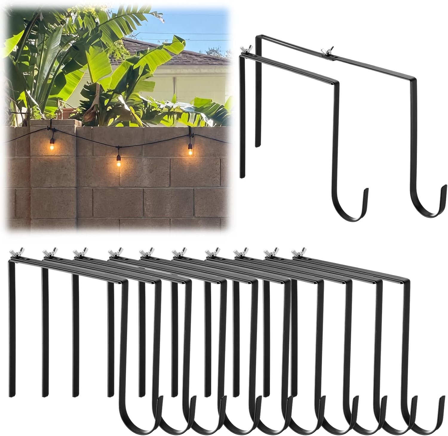 LEIFIDE 10 Pack No Drill Concrete Hangers Adjustable 6-11 Inch Wall Brick Hangers Metal Large Outdoor Light String Hooks for Plants with Screws & Screwdriver for Cinder Block Concrete Wall Fence