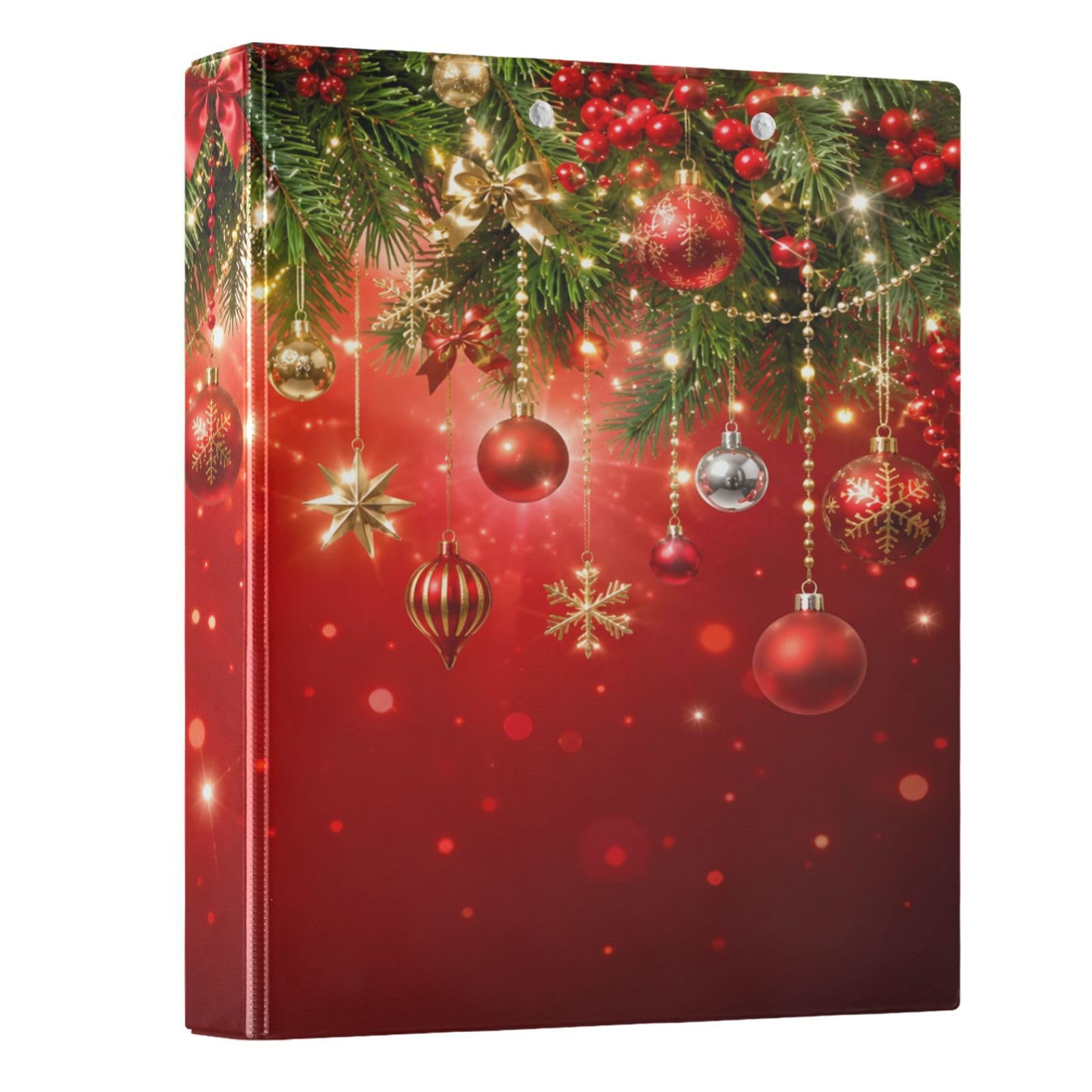 3 Ring Binder Christmas Garland Red Colored Ball 1.5 inch Binders Three Ring Binders with Clipboard 3 Interior PVC Clear Pockets for Office Supplies