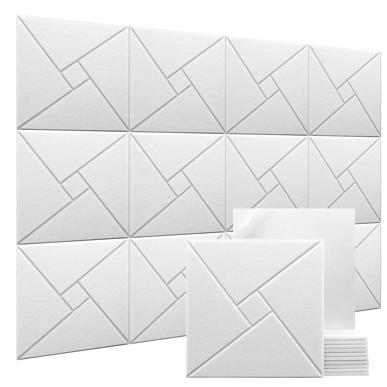 Soundproof Wall Panels, 12 Pack Self-Adhesive Acoustic Panels, High-Density Sound Dampening Panels for Walls, Doors, and Ceilings, 12" X 12" X 0.4" – White