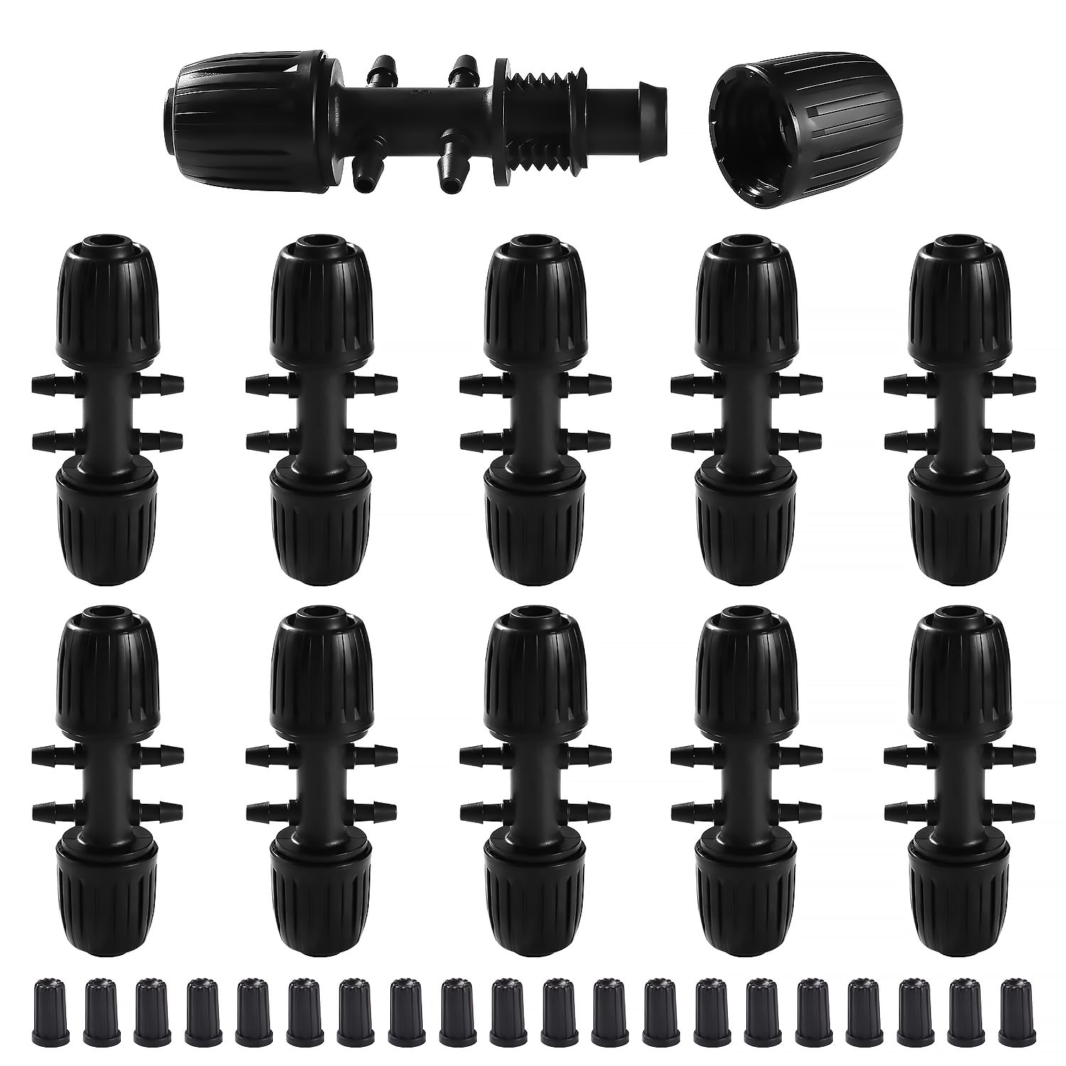 VooGenzek 10 Piezas Accesorios de Riego Tapones de Extremo para Tubos 16mm, Adaptador de Riego por Goteo, Conectores de Púas de Manguera para Sistemas de Riego, para Césped, Jardín (Negro) — view 15