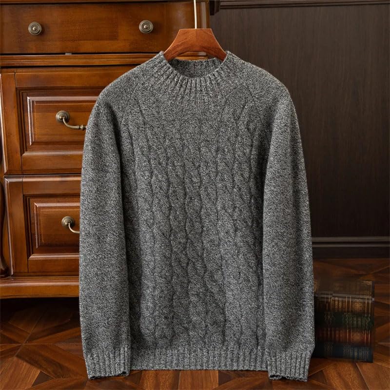 Dninmim Men's Cashmere Sweater Thick Twisted Flower Pullover Sweater Round Neck Comfortable Loose Jumper2