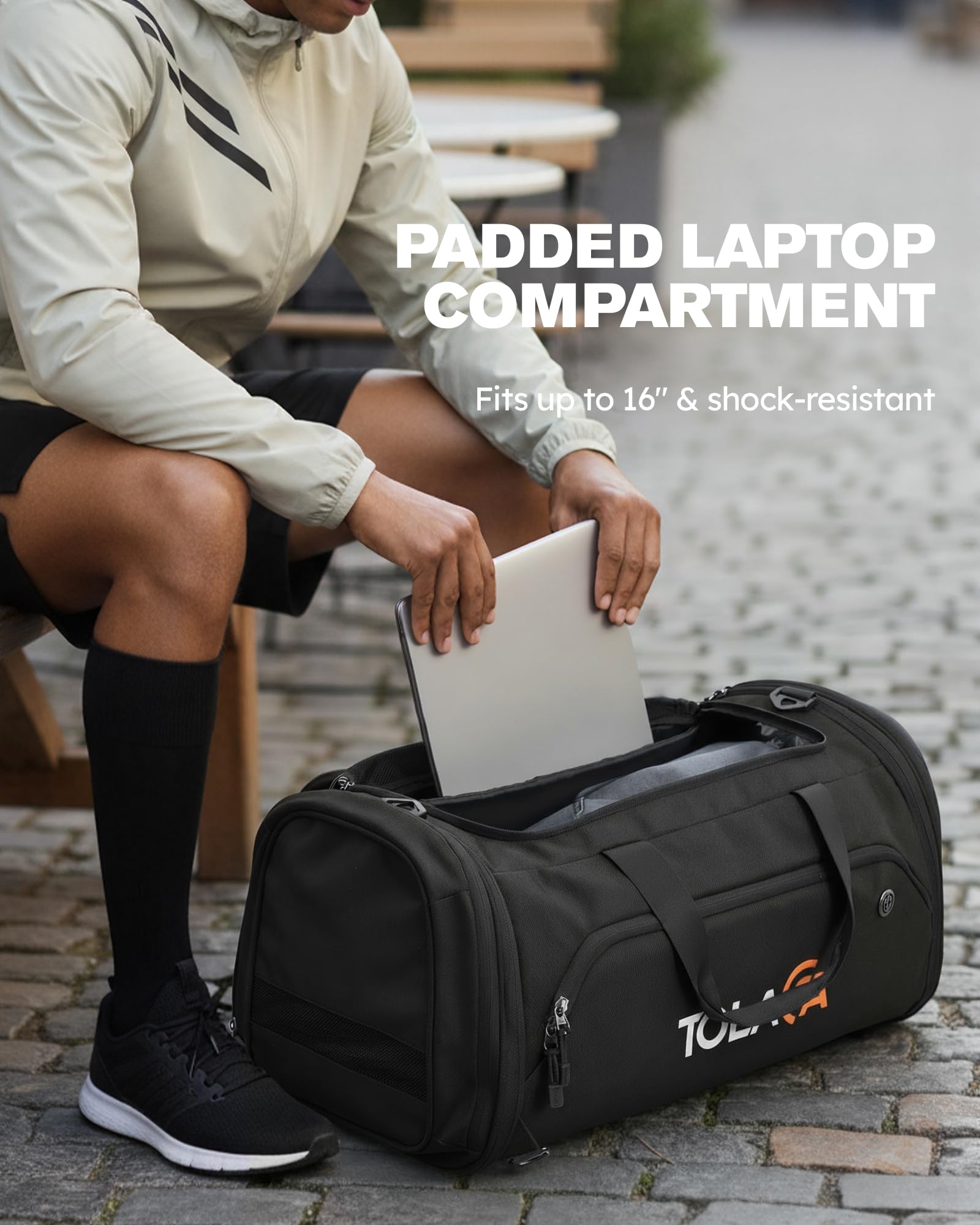 Tolaccea Borsone Palestra Estensibile 56–70L Uomo Donna – Borsa da Viaggio con Scomparto Scarpe & Tasca Umida, Trasformabile in Zaino, per Palestra, Fitness, Nuoto, Calcio, Viaggi(Nero)