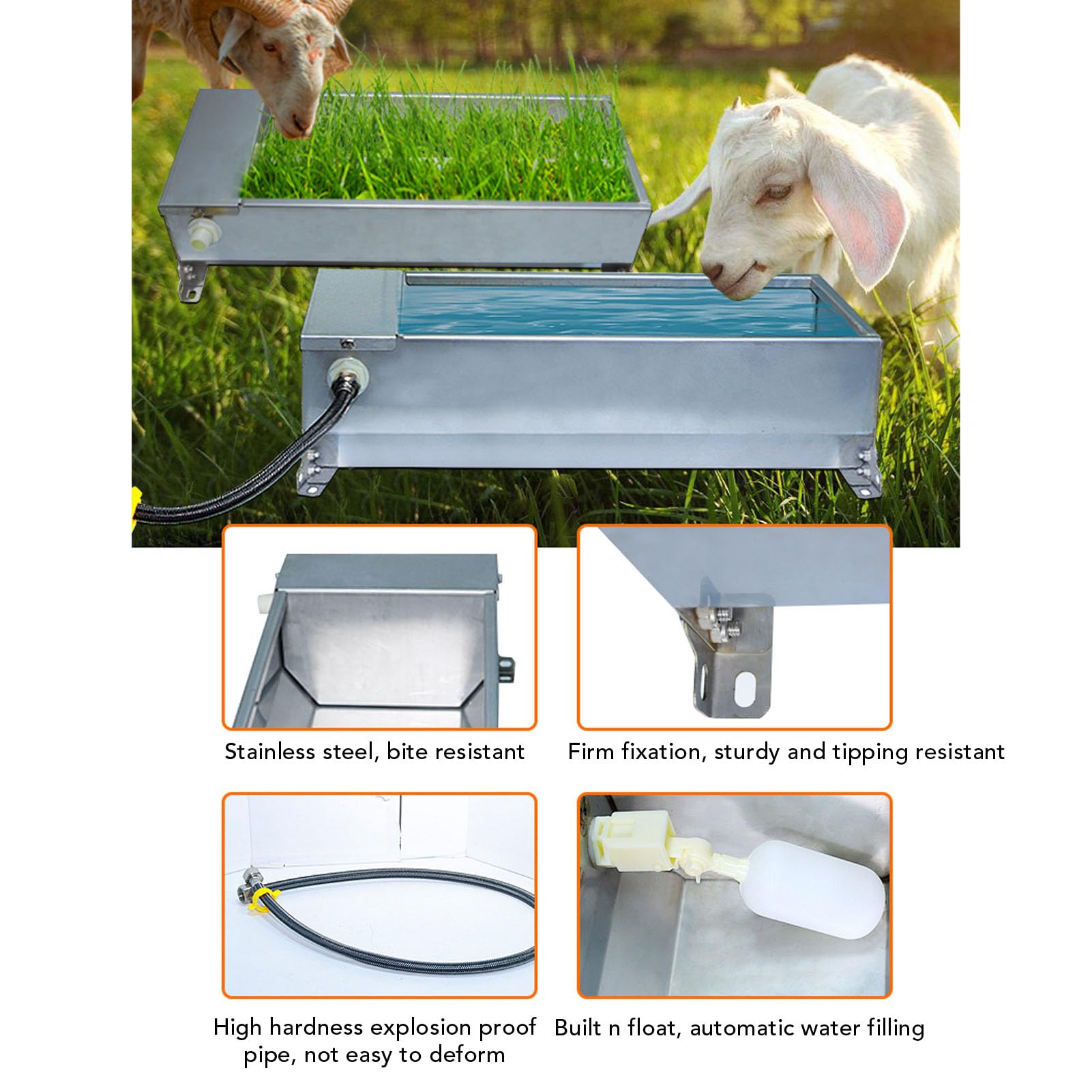 Haofy de Bebedero Automático de 50x21 Cm de Gran Capacidad con Acero Inoxidable para un Suministro Constante de Agua, Conservación Eficiente, para Pollo, Pato, Ganso, Vaca, Oveja, Granja,