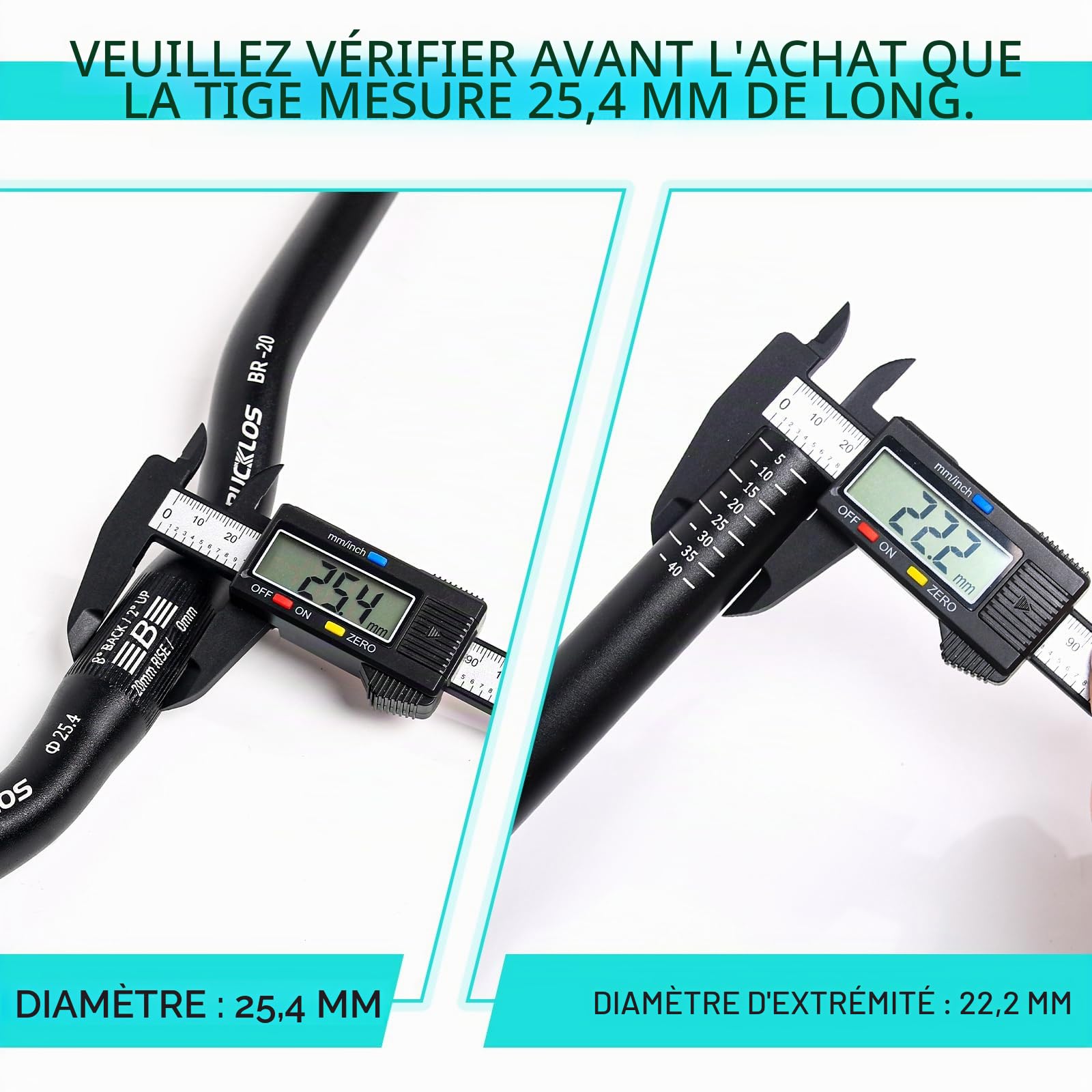 Guidon de VTT 25,4 mm – 20/40/60/80/100 mm Rise en alliage d'aluminium – 720/620 mm extra long pour vélo électrique, vélo pliable et course de descente
