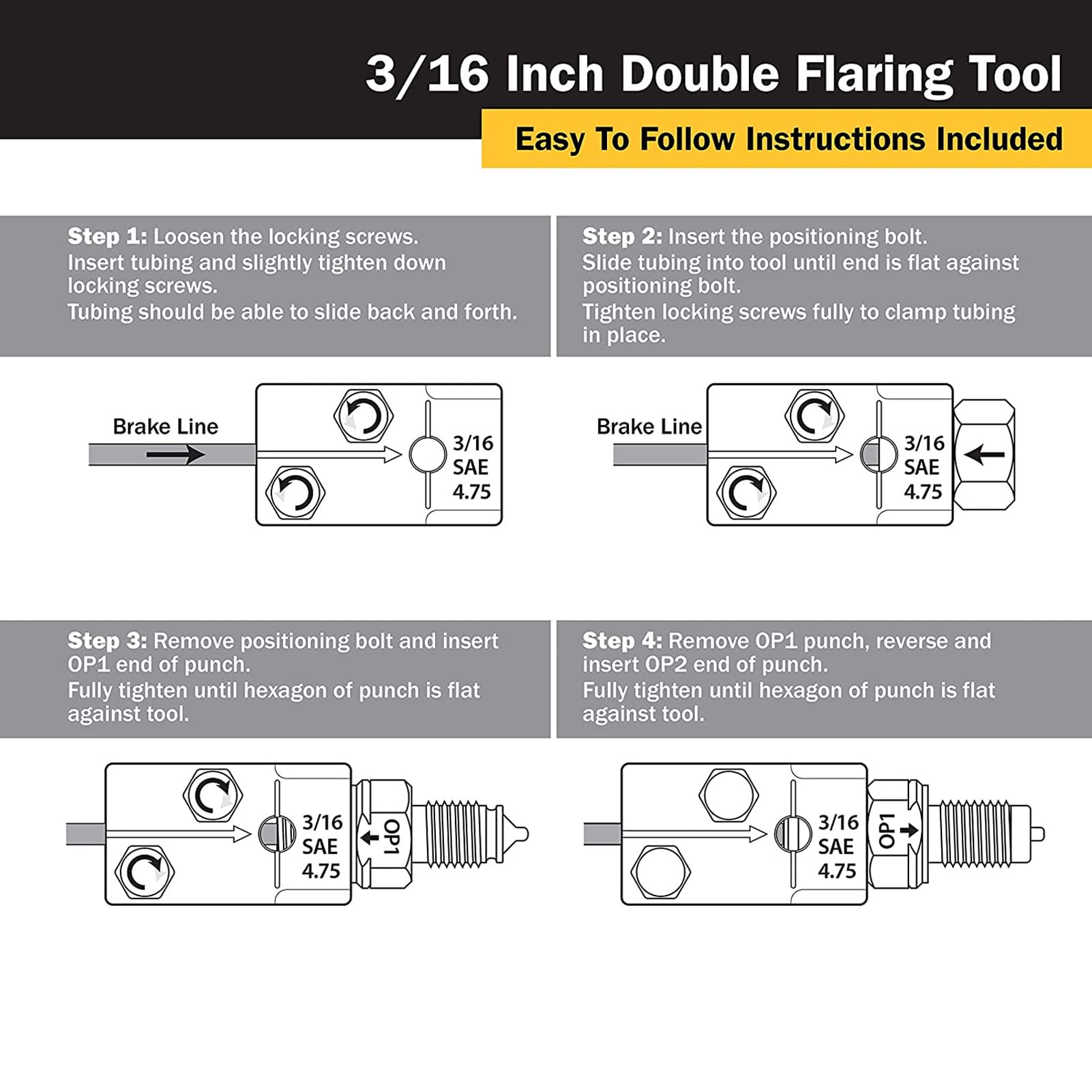 Dispositivo Svasatore Tubo Freno, Set Universale Svasatore Tubo Freno 4 Pezzi Set Universale Svasatore Tubo Freno SAE 3/16" (4,75 Mm) Attrezzo Manuale Per Tubo Freno Riparazione Auto Della Svasatura