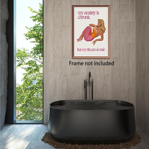 Miniatura 3 de Pósteres vintage con texto en inglés My Anxiety Is Chronic But My Tits Are Icónica de los años 60 y 70 para ama de casa, lienzo de ama de casa, arte
