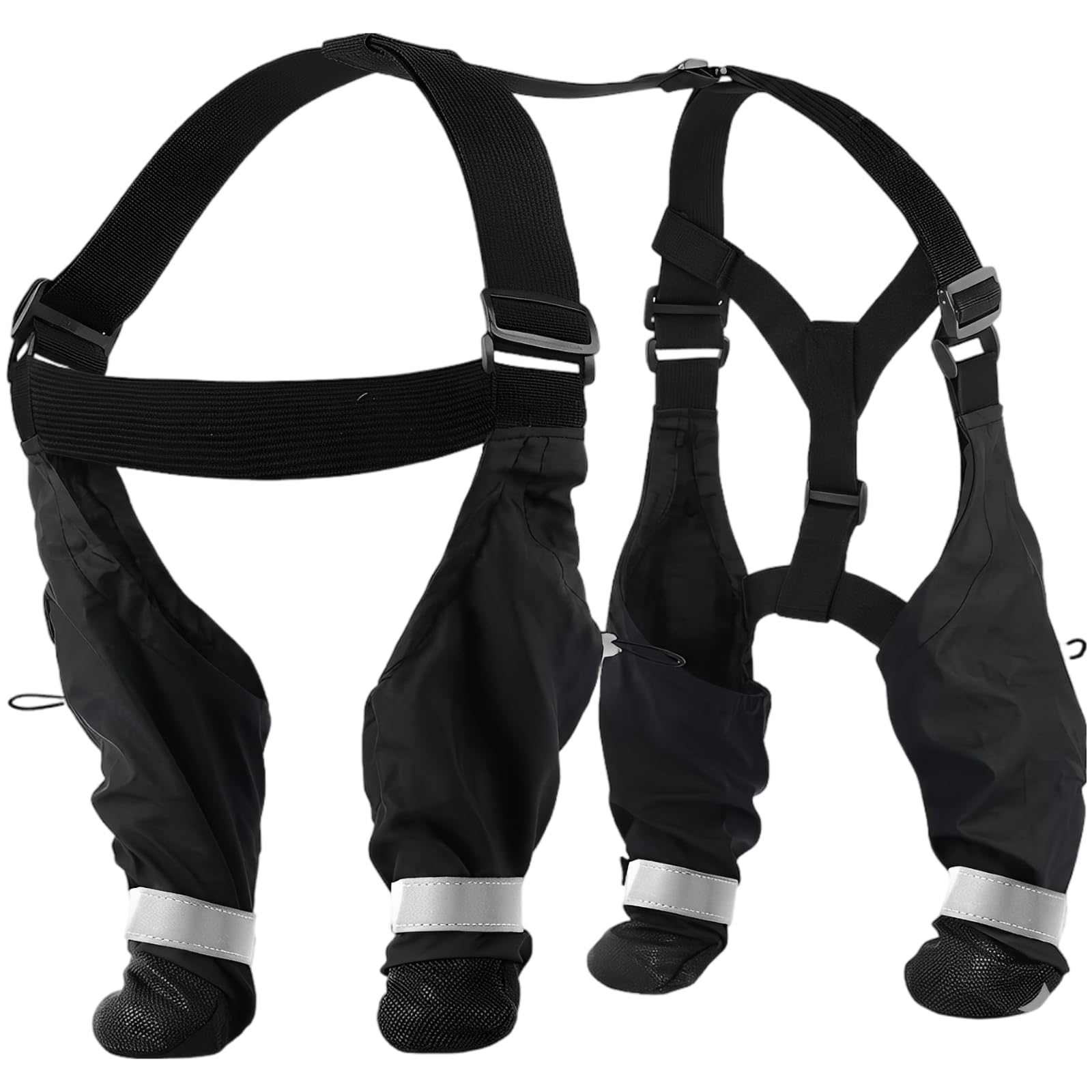 Stiefel mit Trägern für kleine Haustiere, wasserdichte Stiefel mit Trägern, reflektierende rutschfeste Schuhe für Regen, Schnee und Wanderungen, kompletter Beinschutz, Pfotenschutz, Schwarz, XS