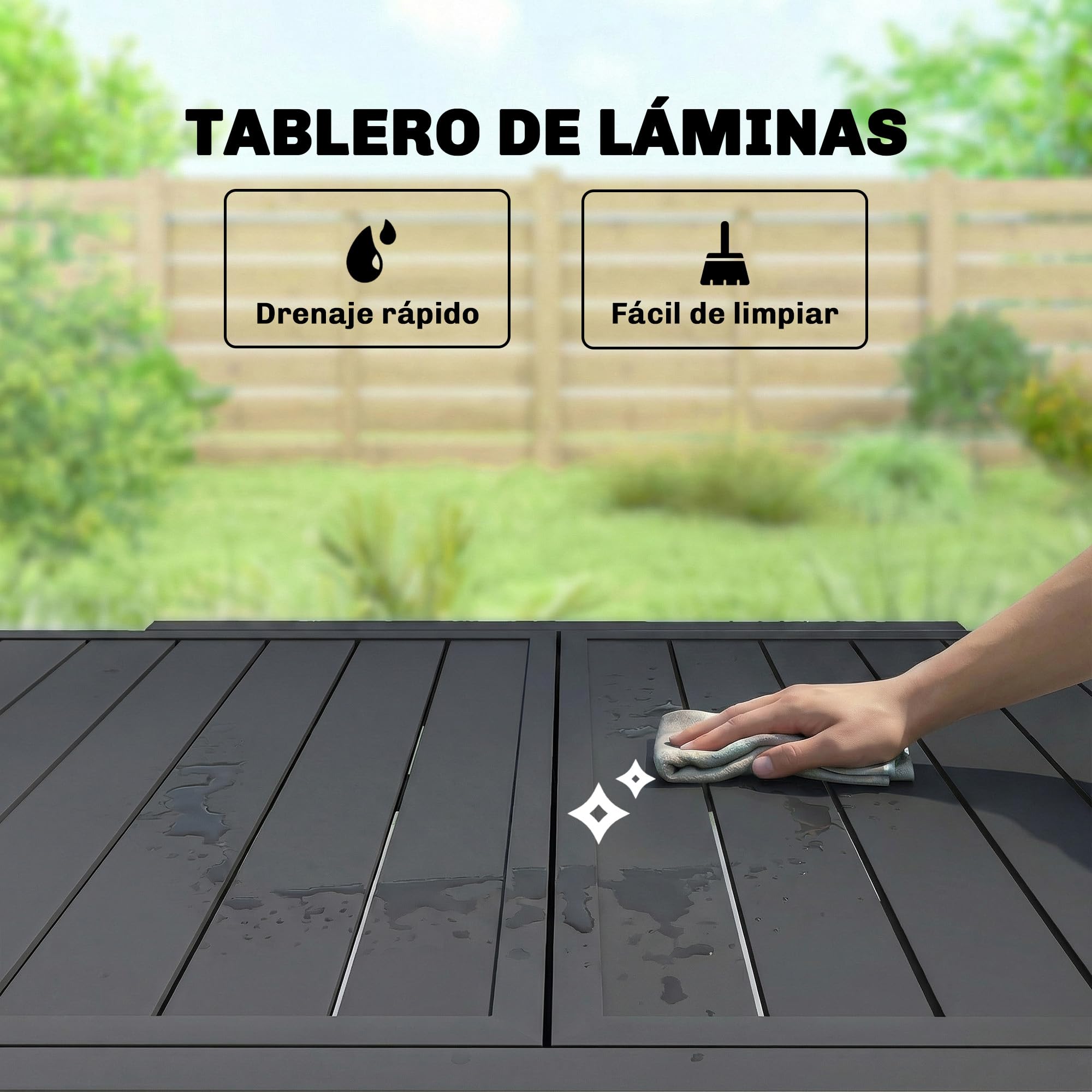 Outsunny Mesa de Jardín Extensible, Mesa de Comedor Exterior Extensible 80/160x80 cm, de Aluminio, con Superficie de Lamas, Carga 70 kg, Mesita Rectangular para 4-6 Personas, para Patio Terraza, Negro