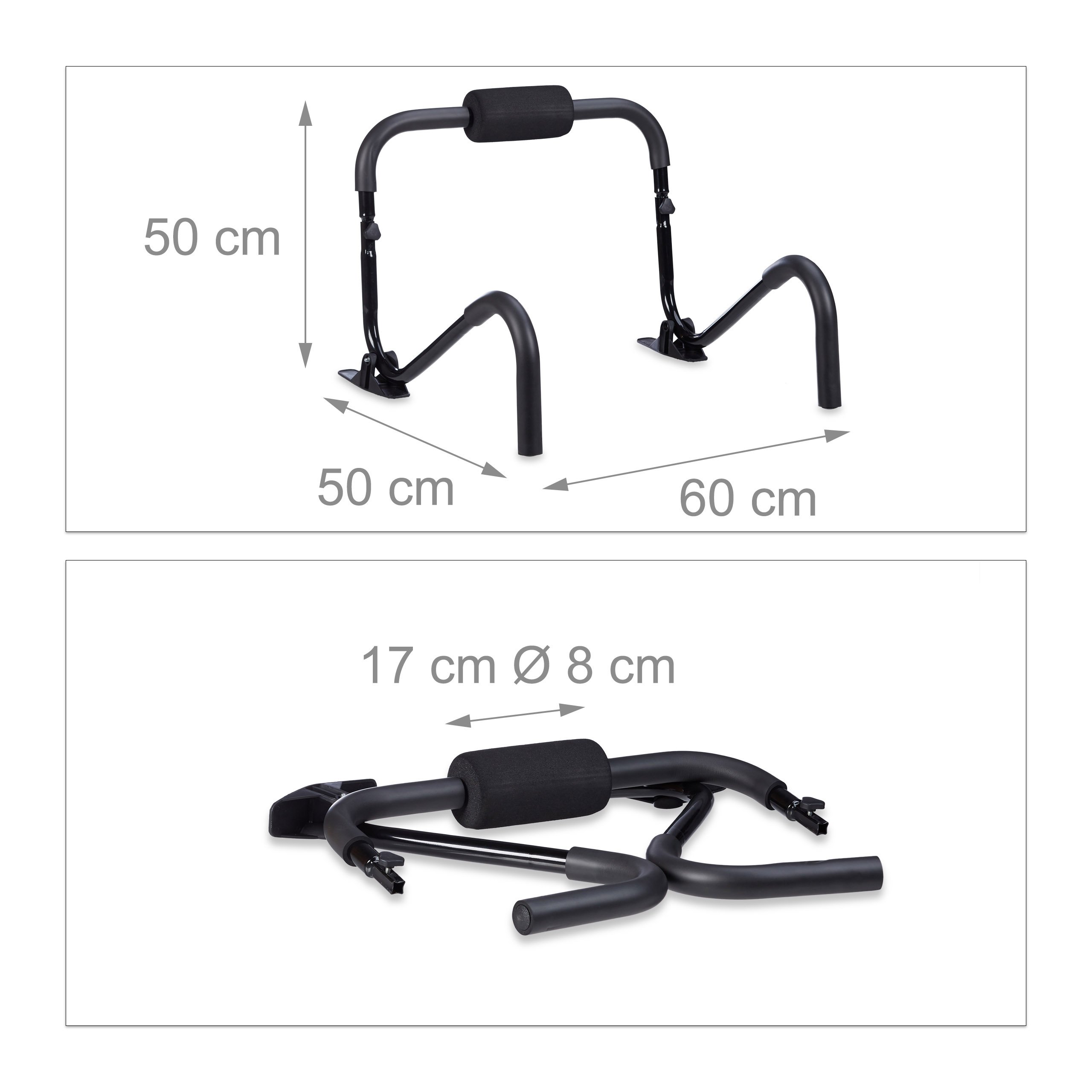 Relaxdays Attrezzo per Addominali AB Roller, con Piedi di Appoggio, Potenziamento Muscolare, HxLxP: 50 x 60 x 50 cm, Nero