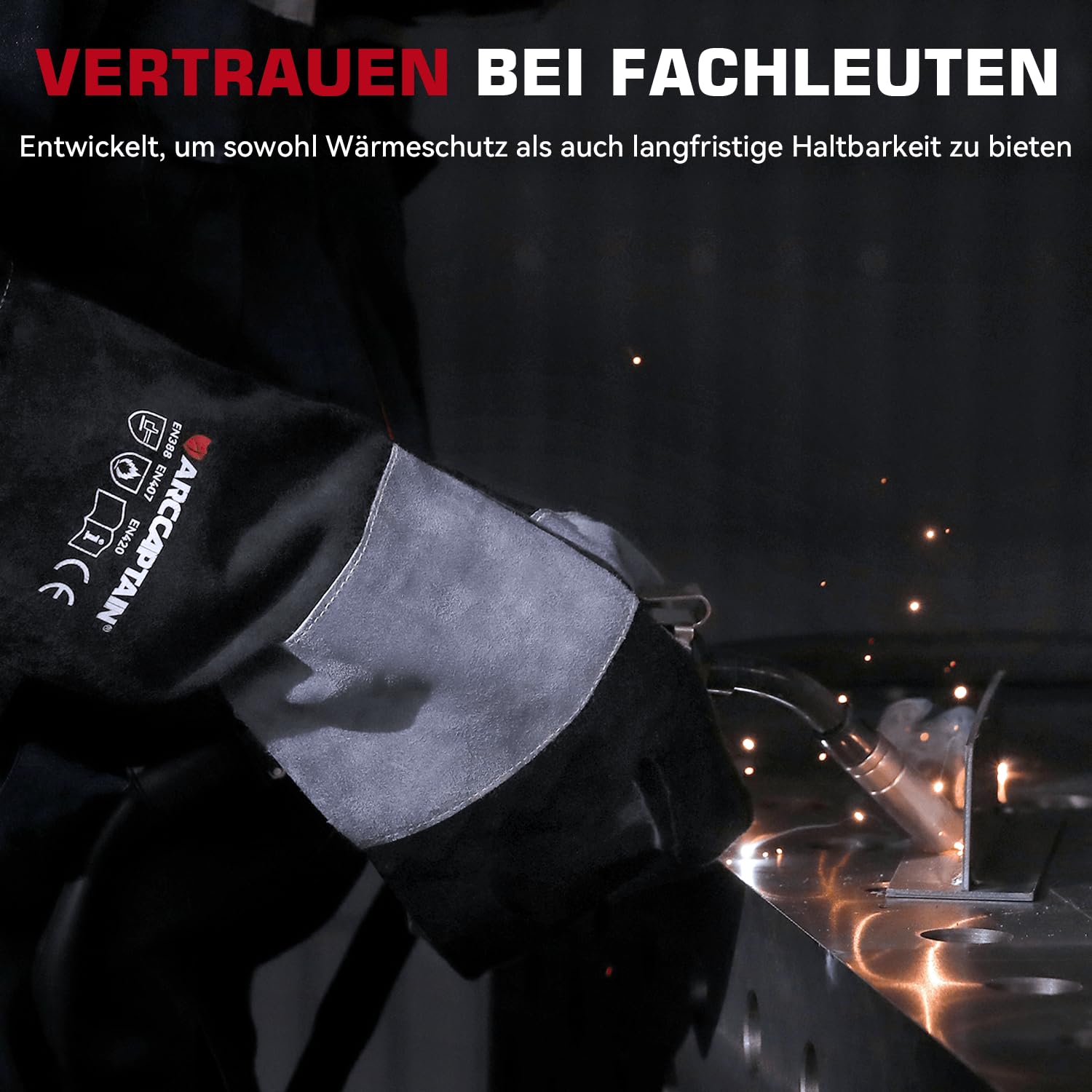 ARCCAPTAIN Schweißerhandschuhe Handschuhe Grillhandschuhe Hitze-/Feuerbeständigkeit von 932 ℉ für Schutzarbeit bei Stick, Mig, Forge, BBQ, Grill, Kamin, Back und Herdarbeiten