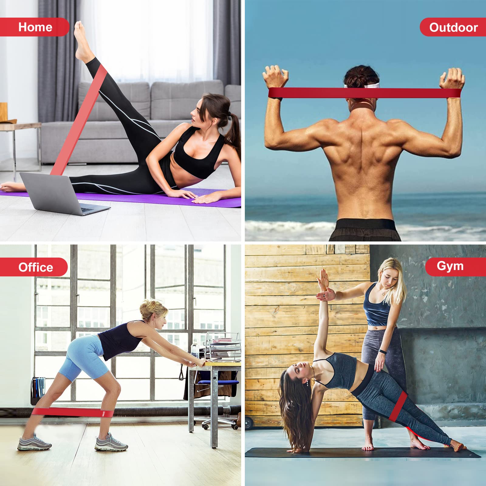 Set 5 Fasce Elastiche Resistenza Antiscivolo, 5 Livelli 4,5-18 Kg, Per Fitness, Stretching, Yoga, Fisioterapia, Donne E Uomini - 3