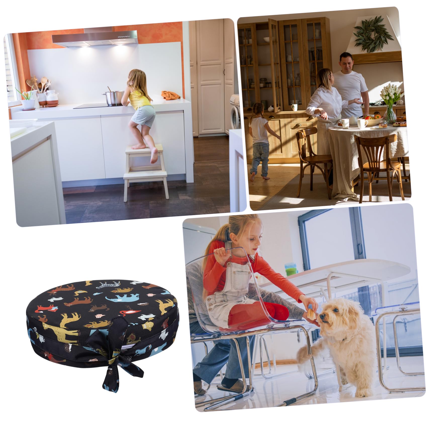 Mikikit Cuscino Nero Rialzo Rotondo per Sedia da Pranzo per Bambini