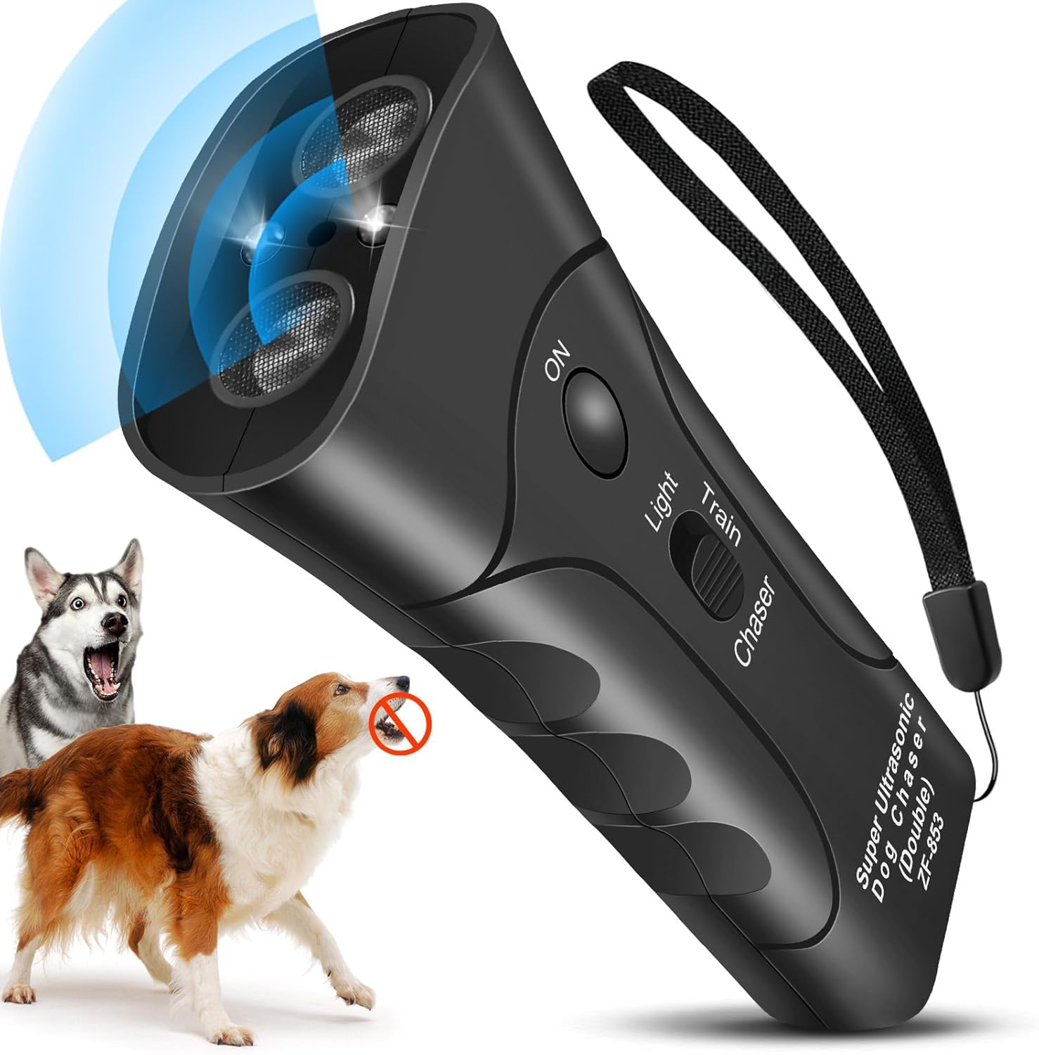 Dispositif anti-aboiement pour chiens boîtier ultrasonique 3 en 1 étanche