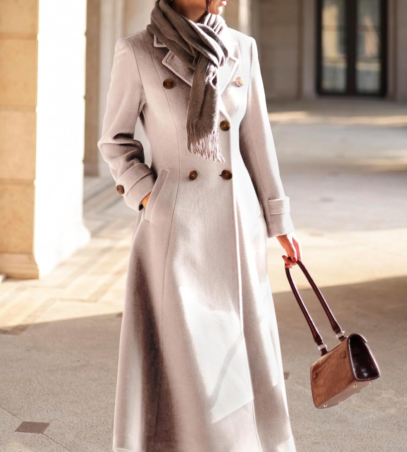 IDEALSANXUN Womens Long Wool Coat Fall Winter Double Breasted Trench Coat Peacoat Jackets - Image 4