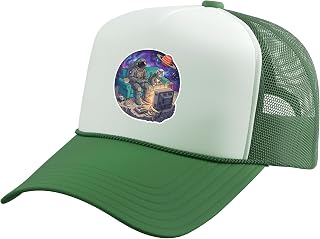 Astronaut and Cat Gaming Space Funny Moon Video Gamer Owner Trucker Hat with Adjustable Mesh Back