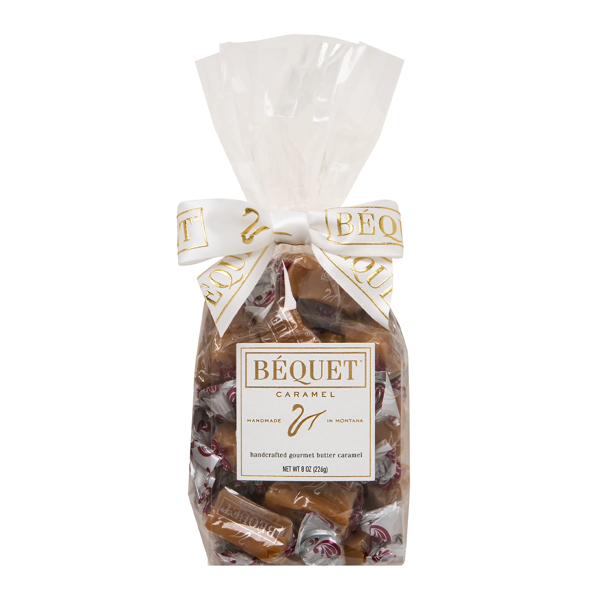 Béquet Caramel - Salted Butterscotch Gourmet Candy - Candy Individually Wrapped - Gourmet Sea Salt Candy - Made in Montana - Kosher (Star D) and Gluten Free - 8oz Gift Bag