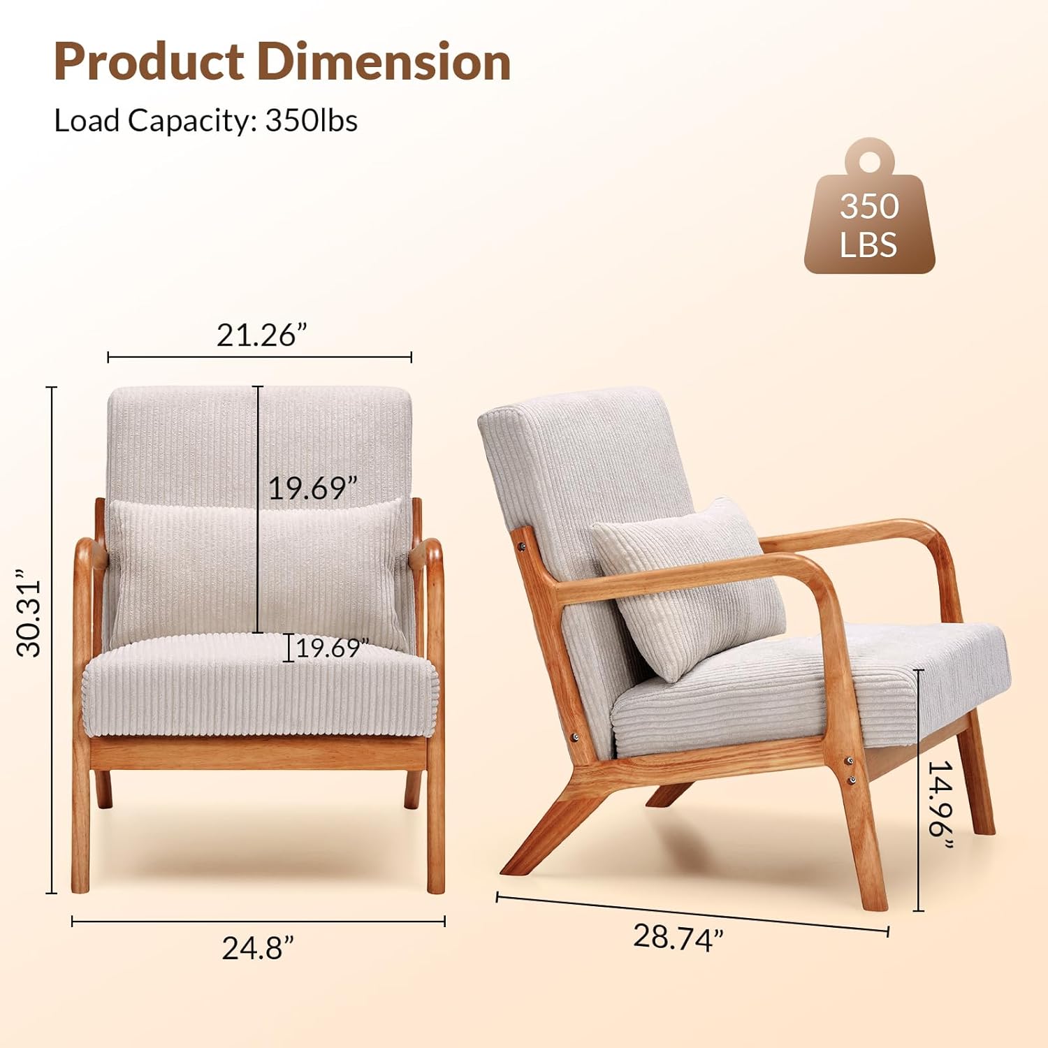 Rovibek Striped Accent Chair Set of 2 - Modern Accent Chairs with Lumbar Pillow, Comfortable Reading Chair for Bedroom with 4.7in Thick Cushion, Small Living Room Chairs for Small Spaces