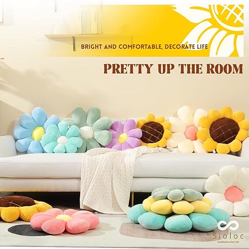 Miniatura 3 de Sioloc Almohada de girasol, almohada en forma de flor, cojín de asiento, bonita decoración de habitación y almohada de felpa para dormitorio, sofá y