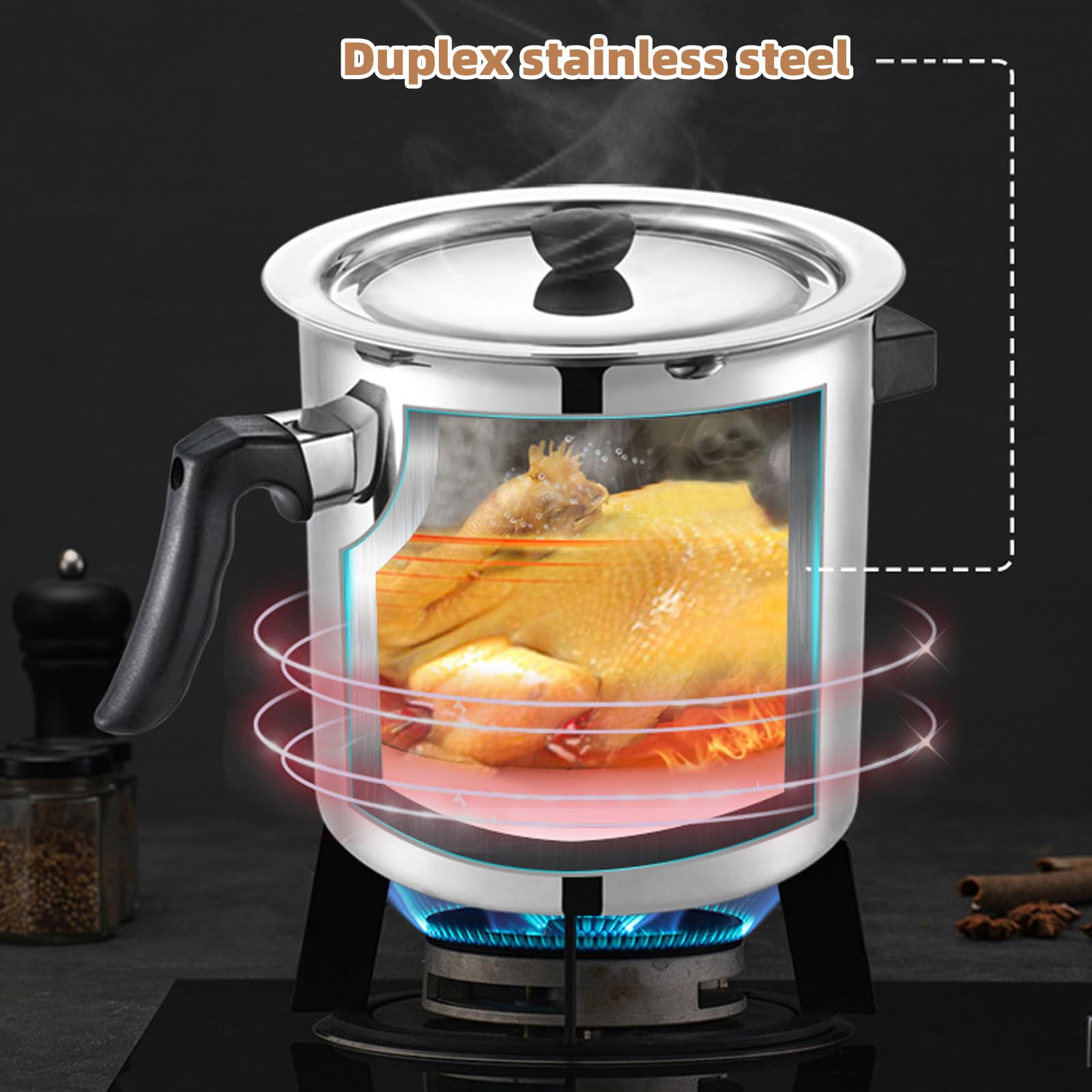 CEWROM Melkpan met deksel, kookpan met pijp, dubbelwandig met bakelieten handvat, puddingpan, simmerpan, waterbad, smeltpan van roestvrij staal voor elektrische gasinductie