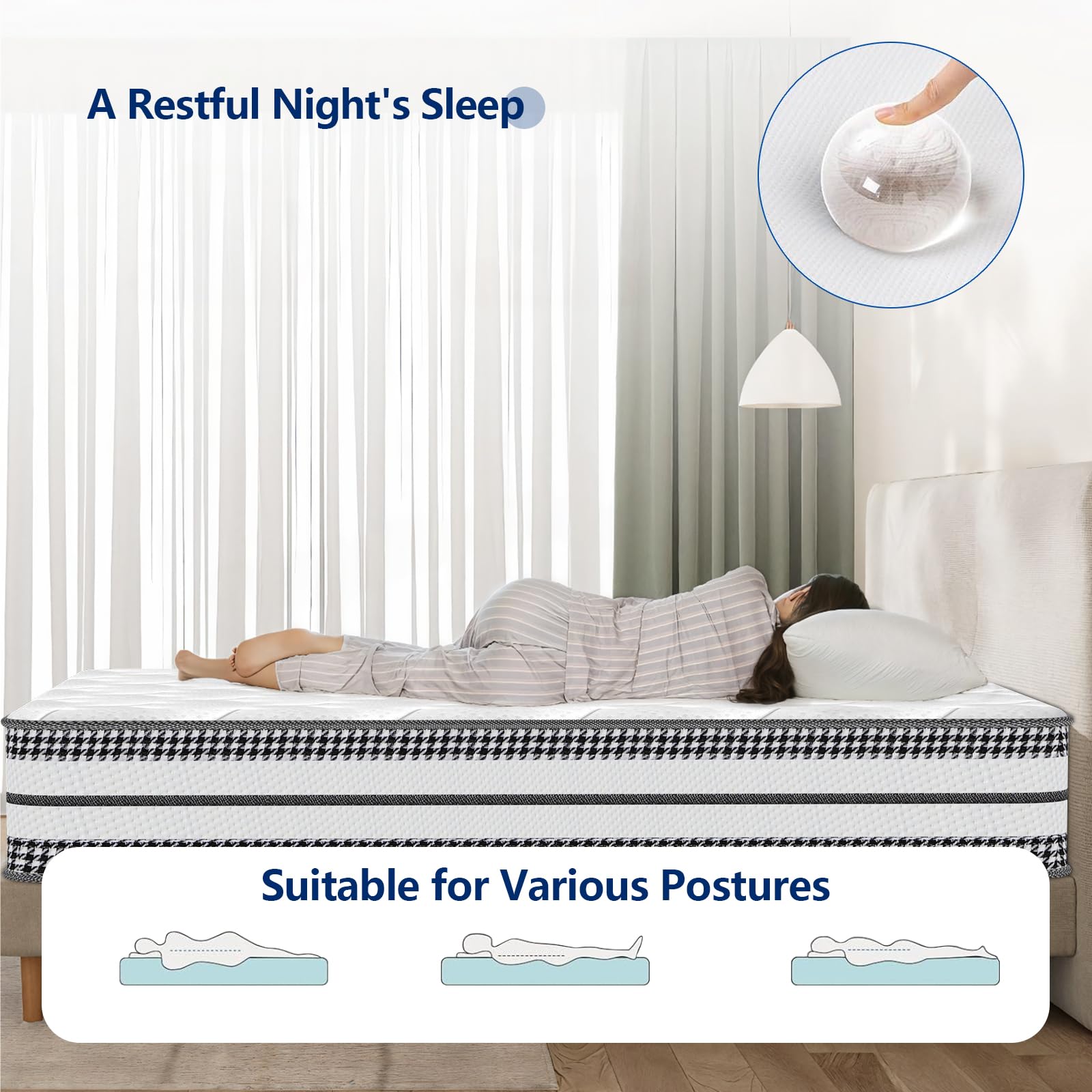 Matelas 90 x 200 cm Épaisseur 23 cm, Matelas Enfant avec Mousse à Mémoire de Forme, Ressorts Ensachés, Fermeté Moyenne H3, Soutien Parfait, 7 Zones, Haute Densité, Respirant, Confortable et Durable