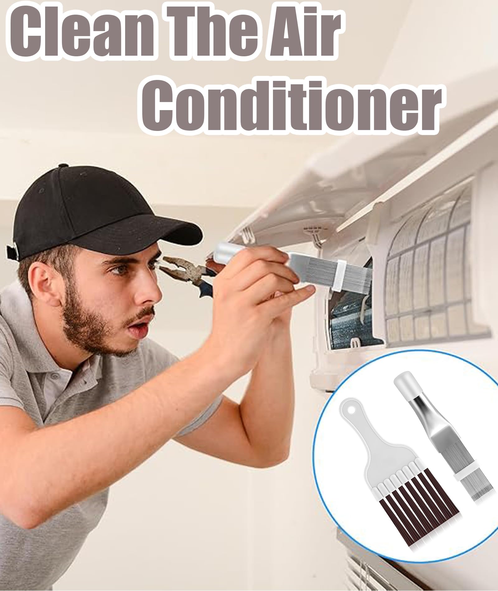 2 Pcs AC Coil Cleaner Brush Set, Air Conditioner Fin Comb Cleaner Kit, AC Cleaning Kit AC Coil Repair Tool for Efficient Cleaning AC Tools Suitable for Professionals or Home Maintenance Use 4