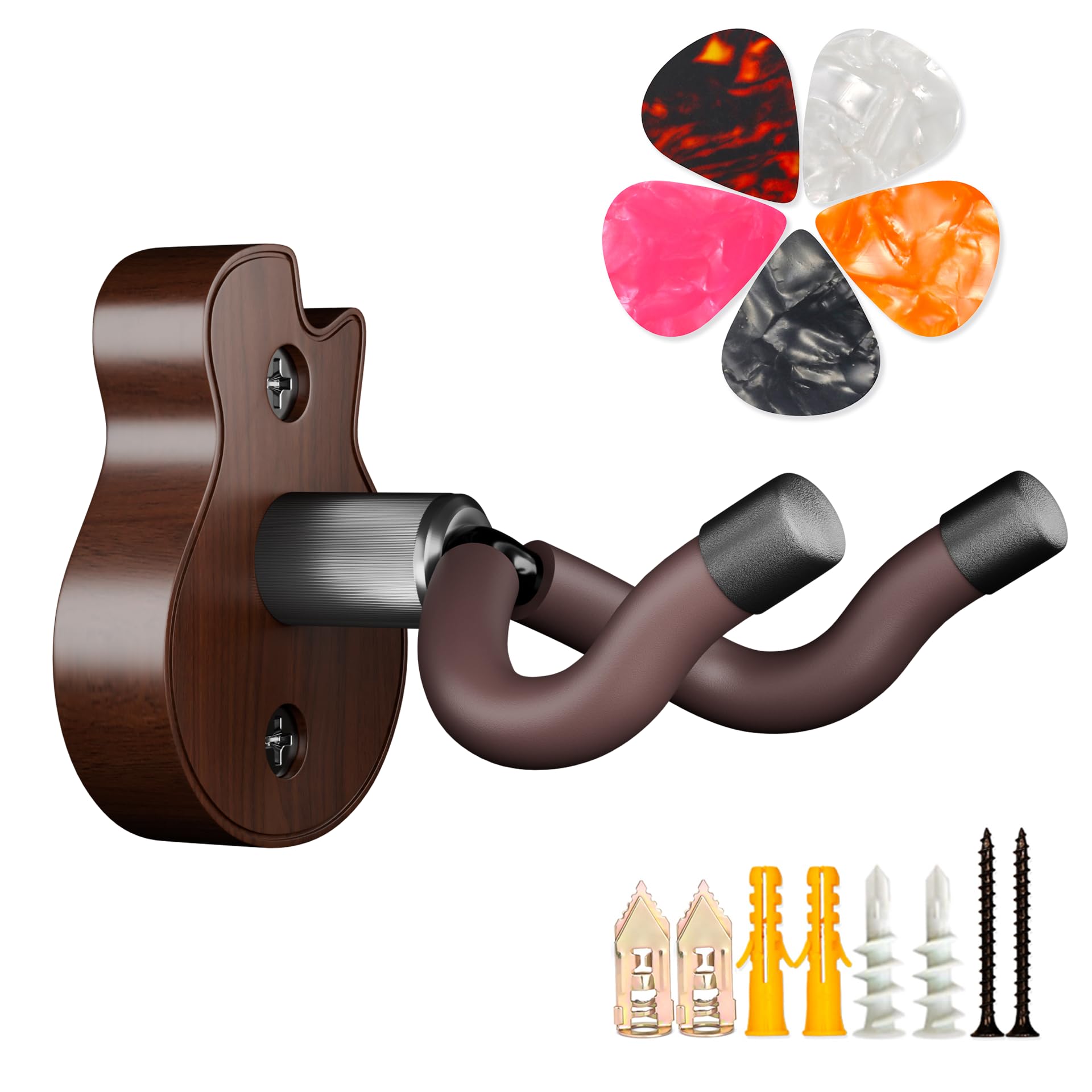 Dida Style B-Walnut Guitar Wall Mount - U-Shape Guitar Wall Hangers, Guitar Accessories With 5 Guitar Picks, Guitar Wall Mount Hanger For Acoustic Guitar, Electric Guitar, Banjo, Bass, Mandolin (Style B-Walnut)