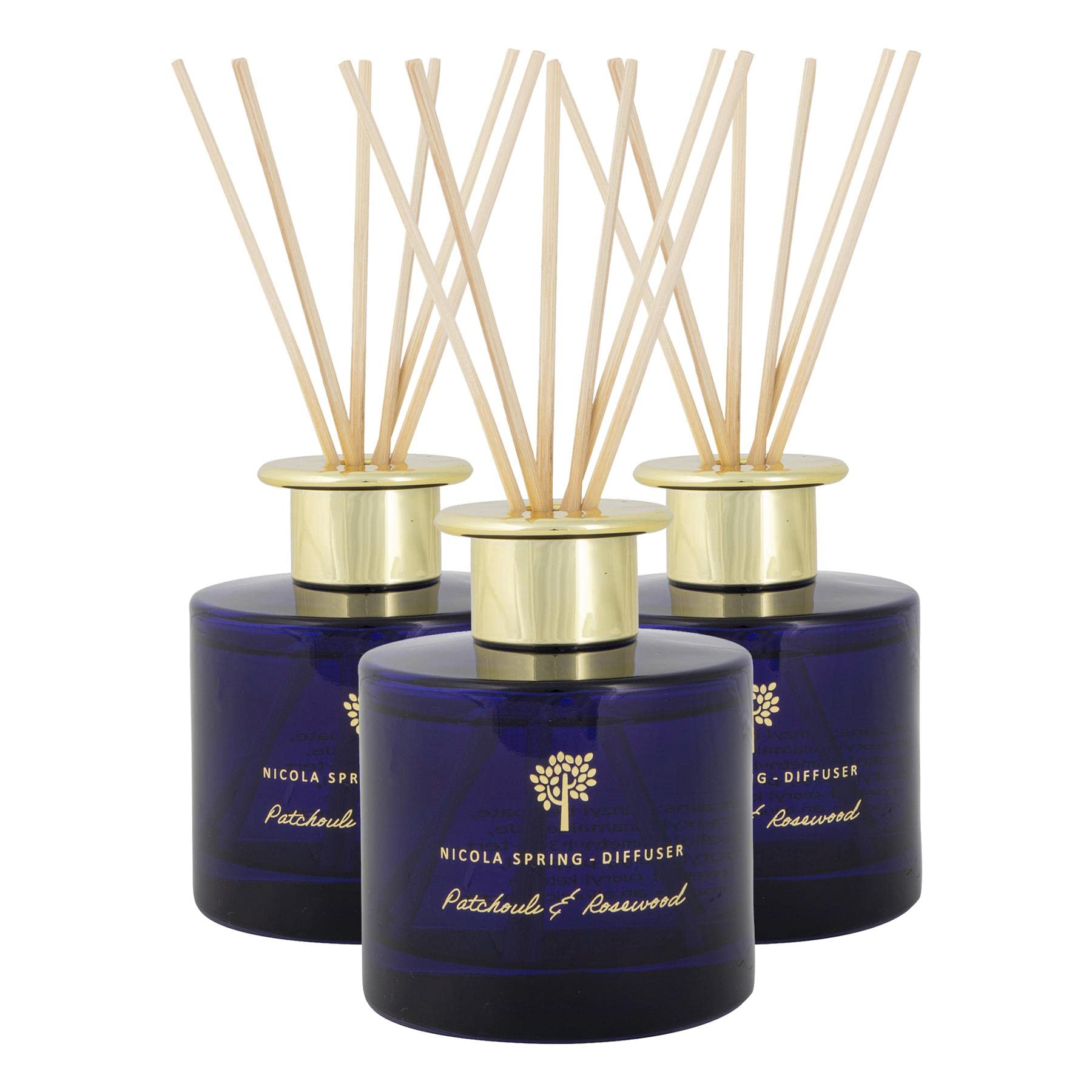 Nicola Spring Patchouli & Rosewood Scented Reed Diffuser - 200ml - Pack of 3 - Aromatherapy 6 Sticks Air Freshener Home Fragrance Diffuser Fragrant Gift Set for Kitchen, Bathroom, Home