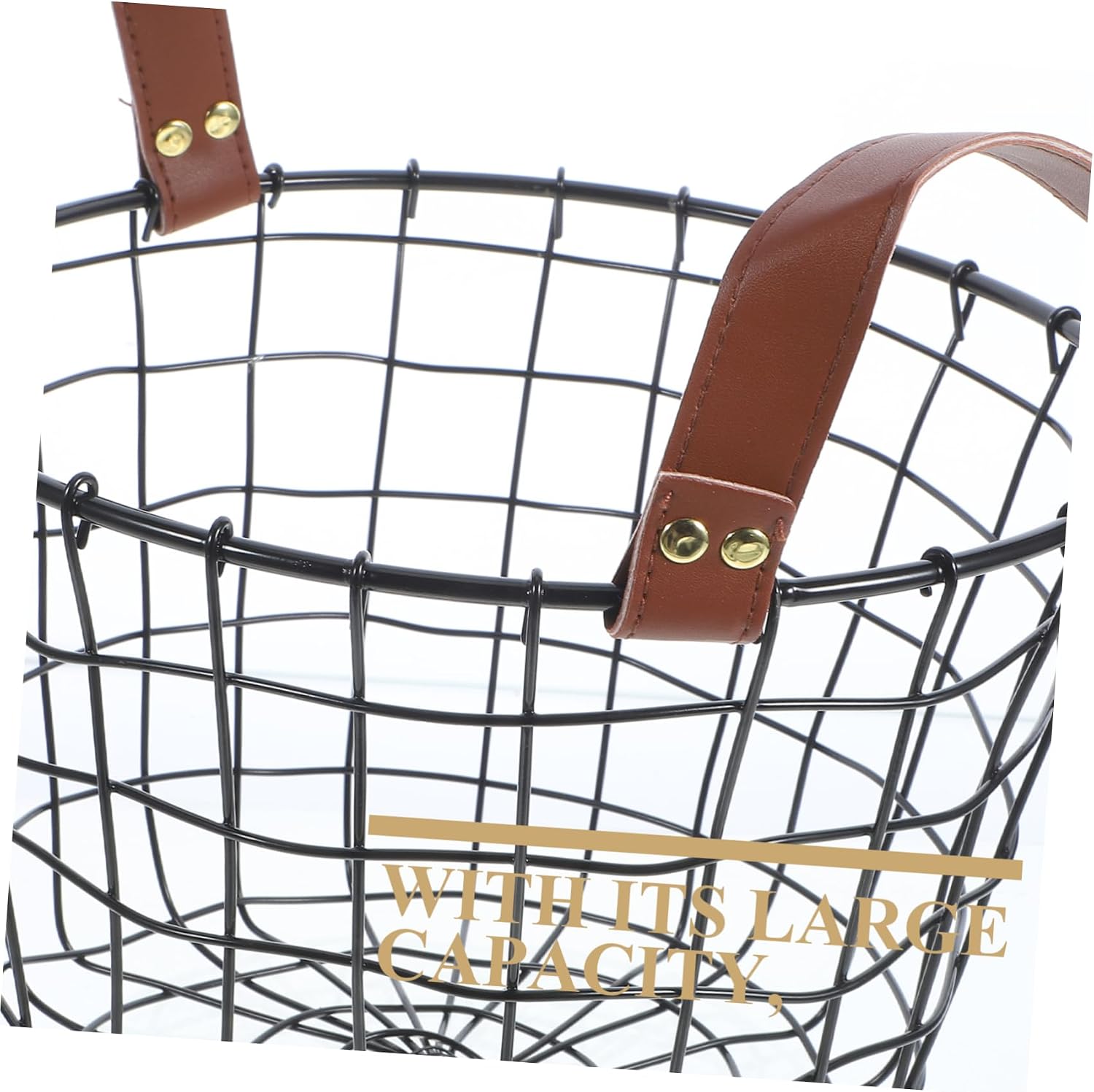 Cabilock Camping Firewood Basket Round Iron Holder with Handle Black