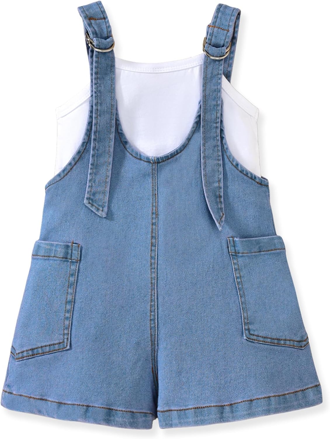 HINTINA Toddler Girl Denim Romper Overall Shorts Solid T- shirt 2 Pieces Summer Outfits