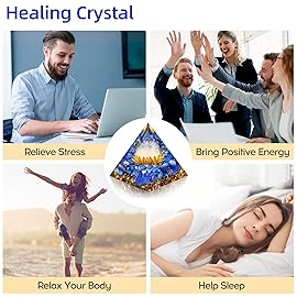 Hopeseed Orgone Pyramid for Positive Energy, Orgonite White Crystal&Lapis Lazuli Stone Healing Crystals Pyramid Set for Reduce Stress Chakra Reiki Healing Meditation Attracts Lucky