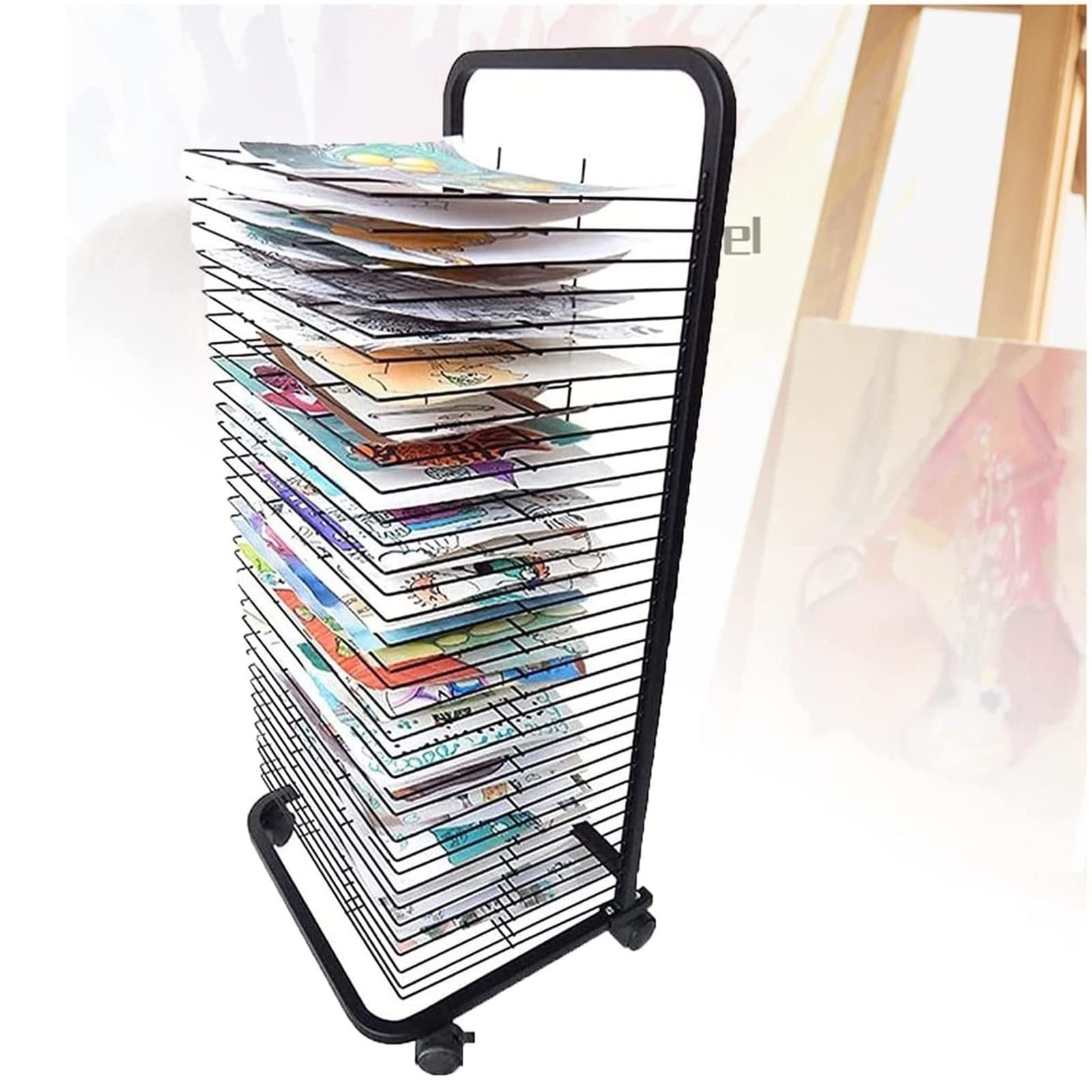 Aioneer Mobile Art Drying Rack For Art Studios & Classrooms, Sturdy Metal Art Organizer For Paintings, Keep Artwork Protected While Drying, 35 Shelves, 17.3 X 16.5 X 41.7 Inches,