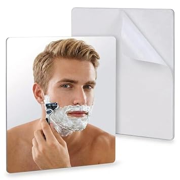 Sticky 3M Adhesive Anti-Fog Shaving Mirror - Peel and Stick Fogless Shower Mirror for Men - Frameless & Shatterproof Plastic Mirror - 6.3" x 6.3 Square