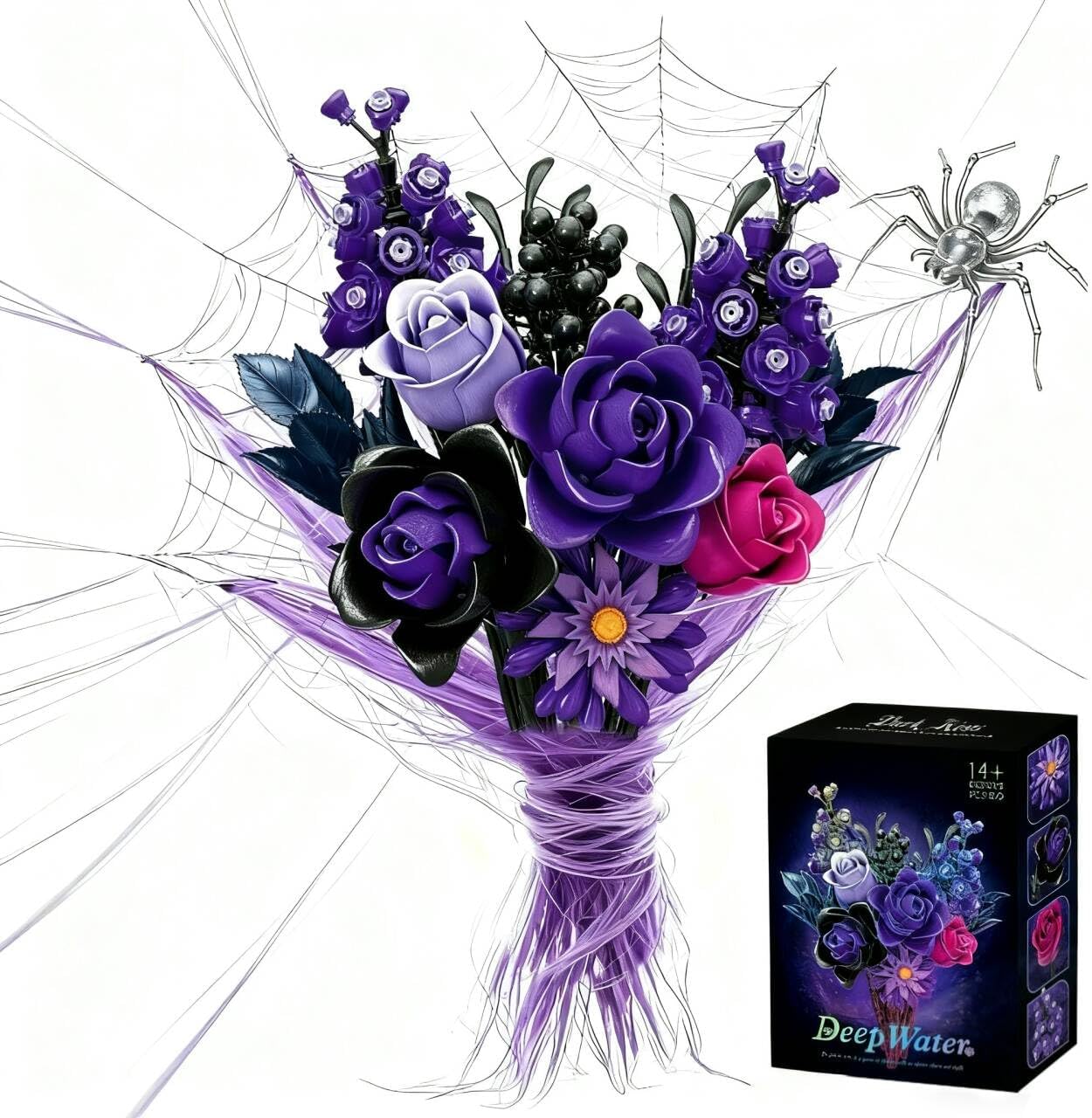 Purple Roses Bouquet Building Set, 882PCS Compatible with Lego Artificial Flower Everlasting Gothic Roses for Home Décor, Gift for Halloween Romantic Valentine’s Day, Mother’s Day, Anniversary