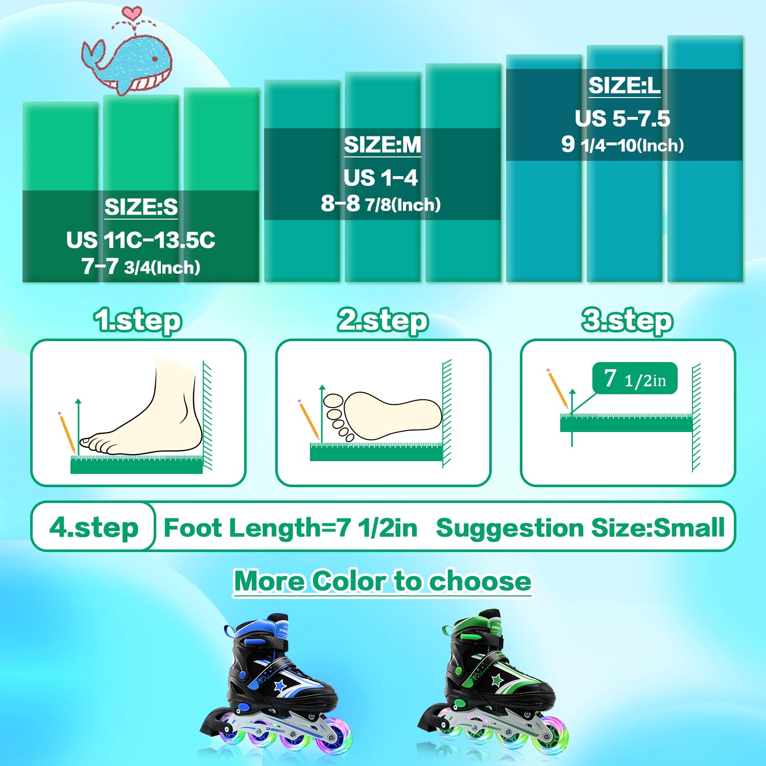 SMOOJOY Kids Inline Skates for Boys, Girls and Youth, All Light-Up Wheels Aluminum Frame Blade Black Green Skate for Beginners Ages 8-12, Perfect for Indoors and Outdoors