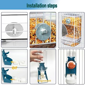No Mess Bird Feeder Waterer Dispenser Set, Automatic Parrot Feeder Cage Accessories, Clear Parakeet Seed Container Food Feeder Drinker for Cage, Cockatiel Finch Lovebirds Budgies Canary (Set-B)