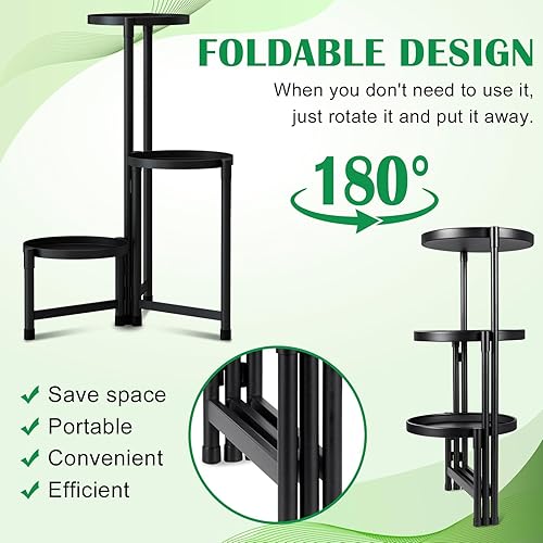 Miniatura 4 de Soporte de metal para plantas para interiores y exteriores, estante de metal negro de 3 niveles, estante de exhibición de esquina de 29 pulgadas de