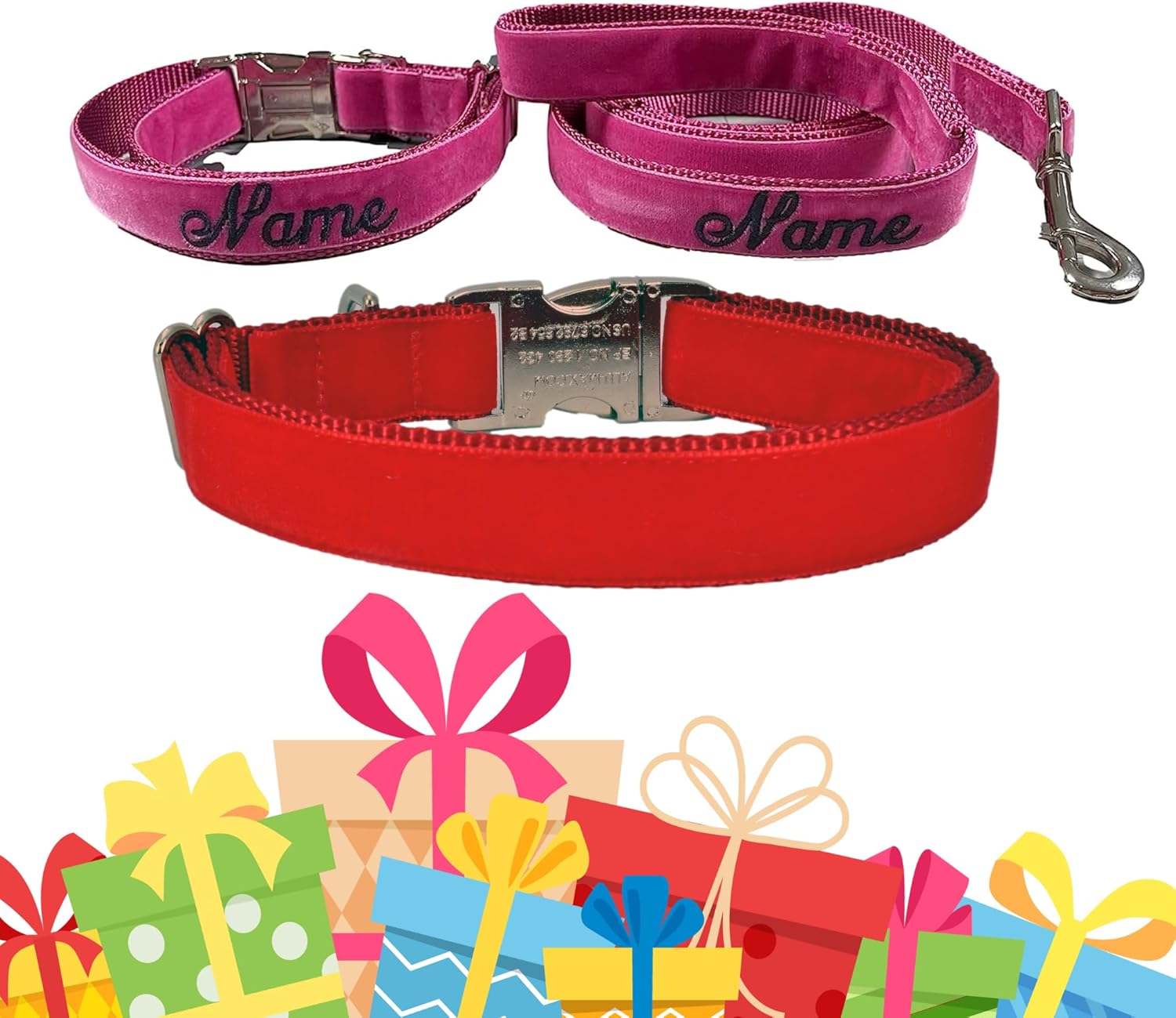 Personalized Dog Collar Embroidered with Pet Name and Leash Option - Premium Velvet Custom Dog Collar for Boy & Girl Dogs, Small Medium Large Dogs (X-Large 1 x 17-29")