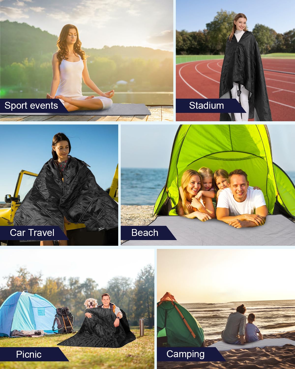 Coperta da campeggio all'aperto, coperta da stadio impermeabile in pile con borsa portatile, leggera per il freddo, sport, animali domestici, spiaggia, picnic, stadio, viaggi, auto, 200,7 x