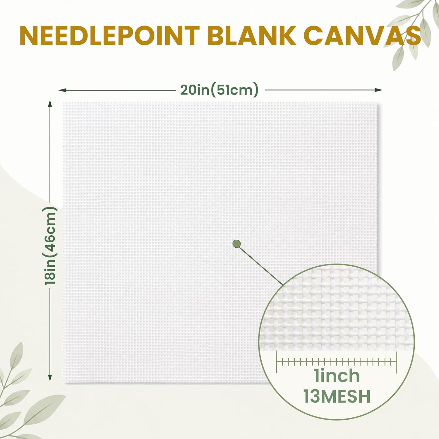 13 Mesh Needlepoint Canvas,20"X18" White Pure Cotton Needlepoint Canvas